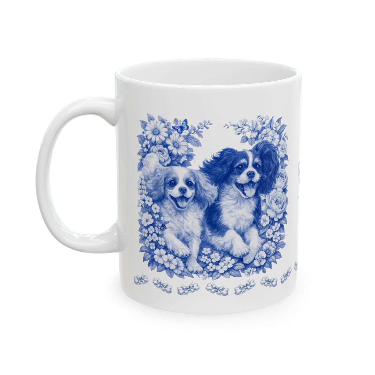Cavalier King Charles Spaniel Blue and white Floral Mug | Ceramic Coffee Cup