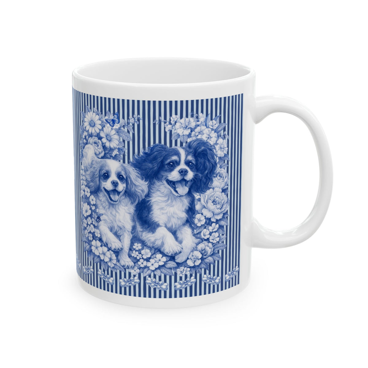 Cavalier King Charles Spaniel Blue Floral Striped Mug