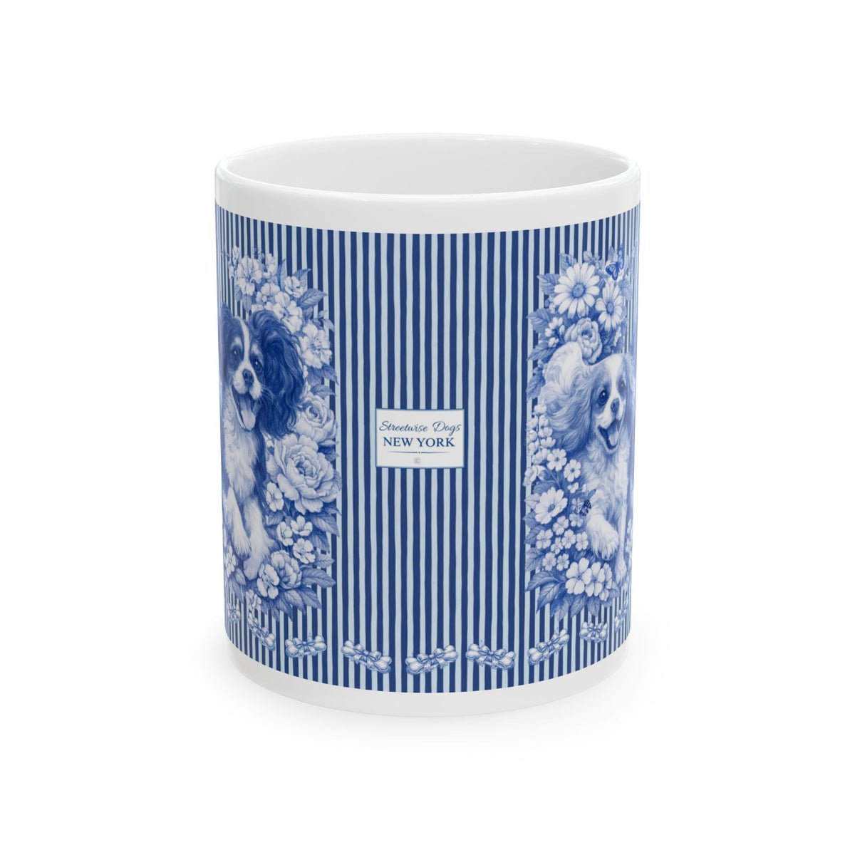 Cavalier King Charles Spaniel Blue Floral Striped Mug