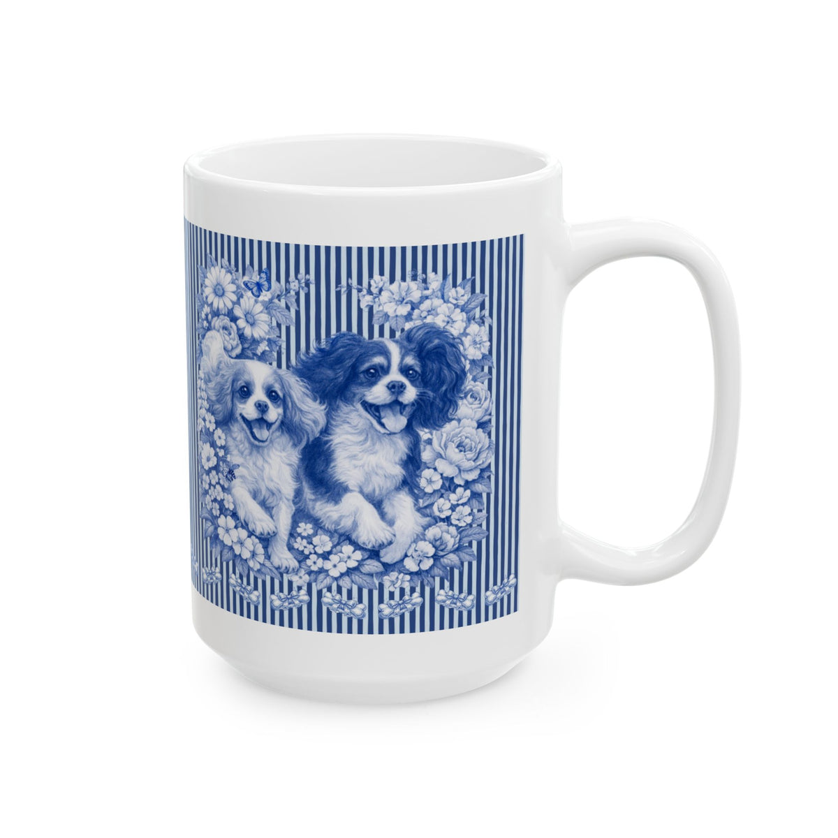 Cavalier King Charles Spaniel Blue Floral Striped Mug