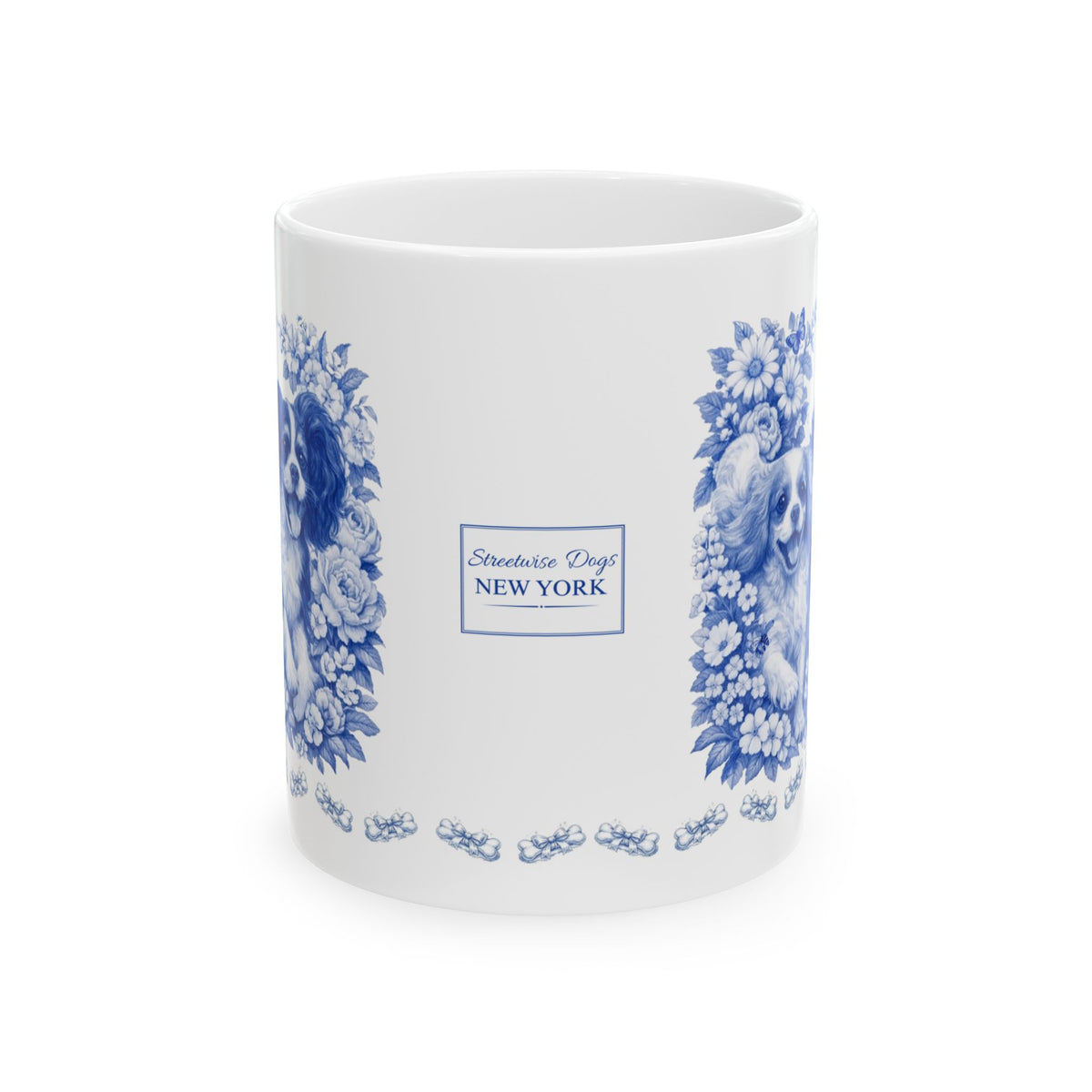 Cavalier King Charles Spaniel Blue and white Floral Mug | Ceramic Coffee Cup