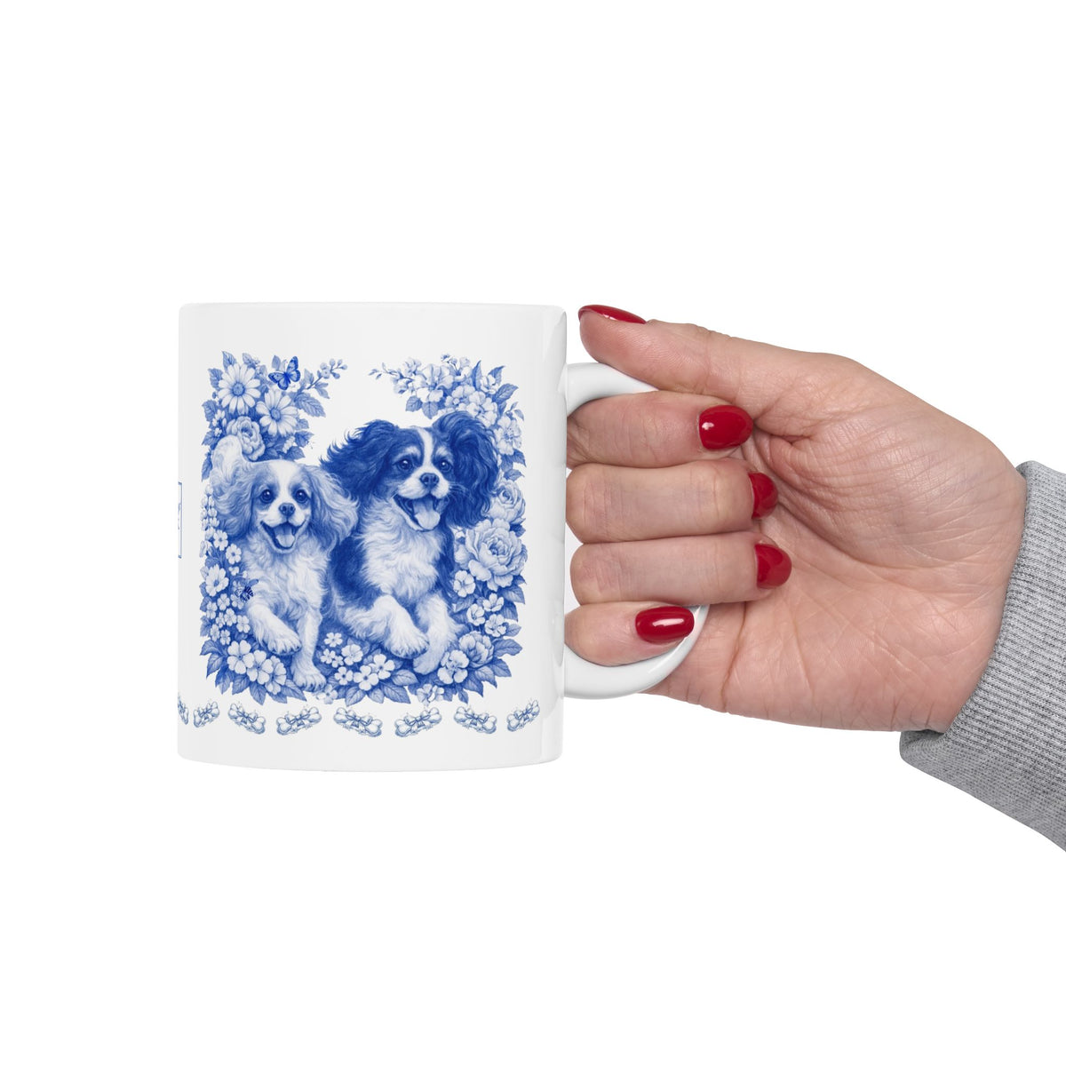 Cavalier King Charles Spaniel Blue and white Floral Mug | Ceramic Coffee Cup