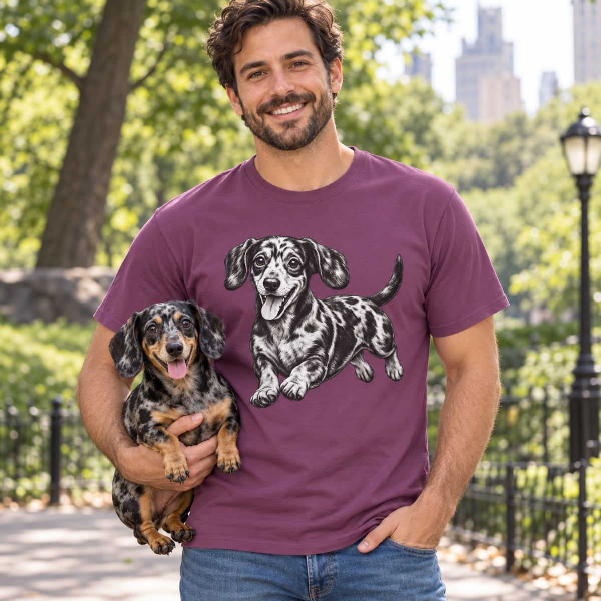 Dappled Dachshund, Illustrated Unisex T-Shirt | Exceptional Comfort