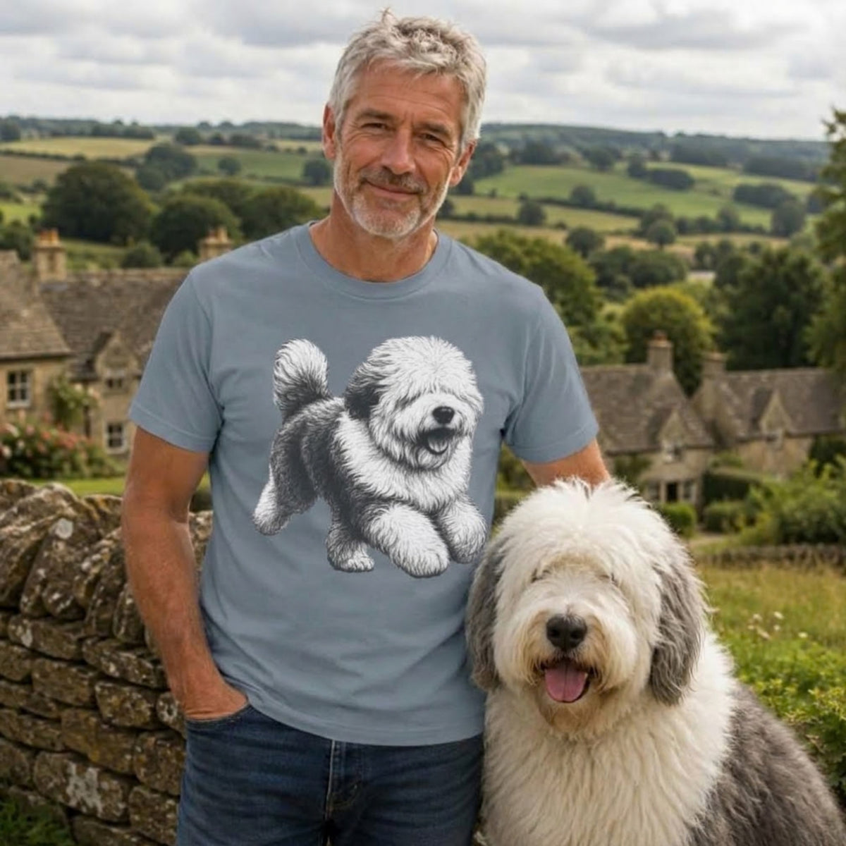 Old English Sheepdog, Illustrated Unisex T-Shirt | Exceptional Comfort