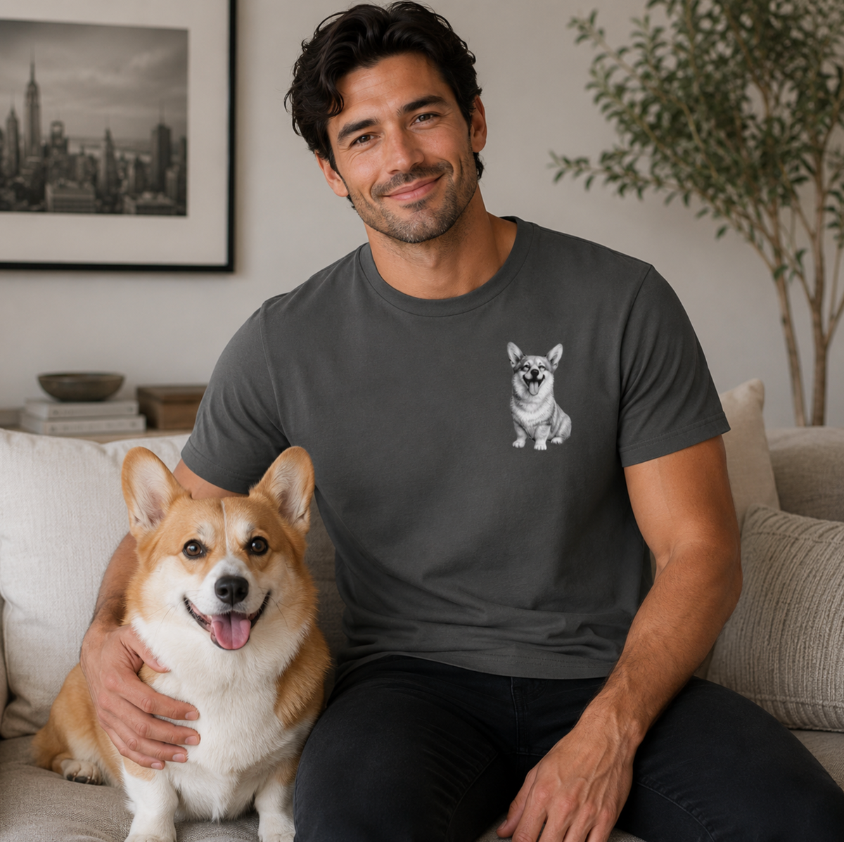 Happy Corgi, Illustrated Unisex T-Shirt | Exceptional Comfort