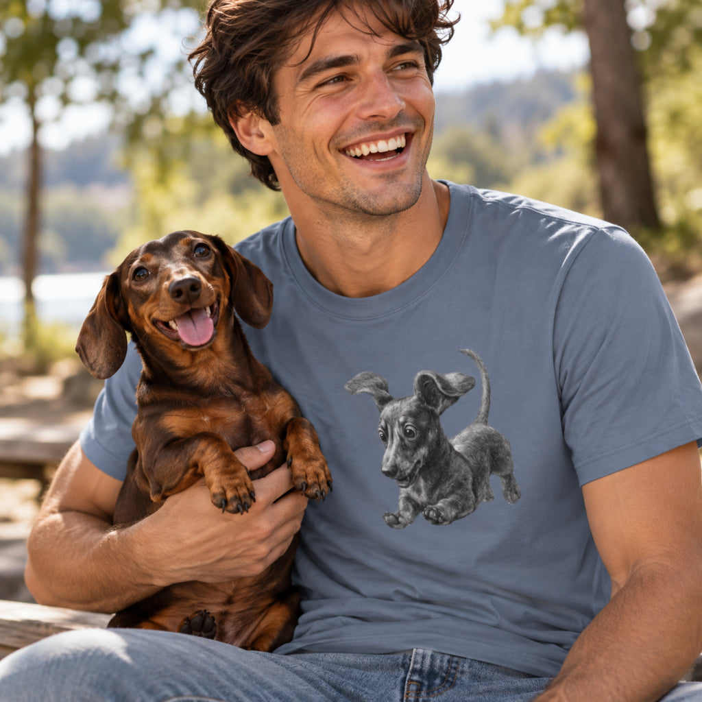 Dachshund Running, Illustrated Unisex T-Shirt | Exceptional Comfort