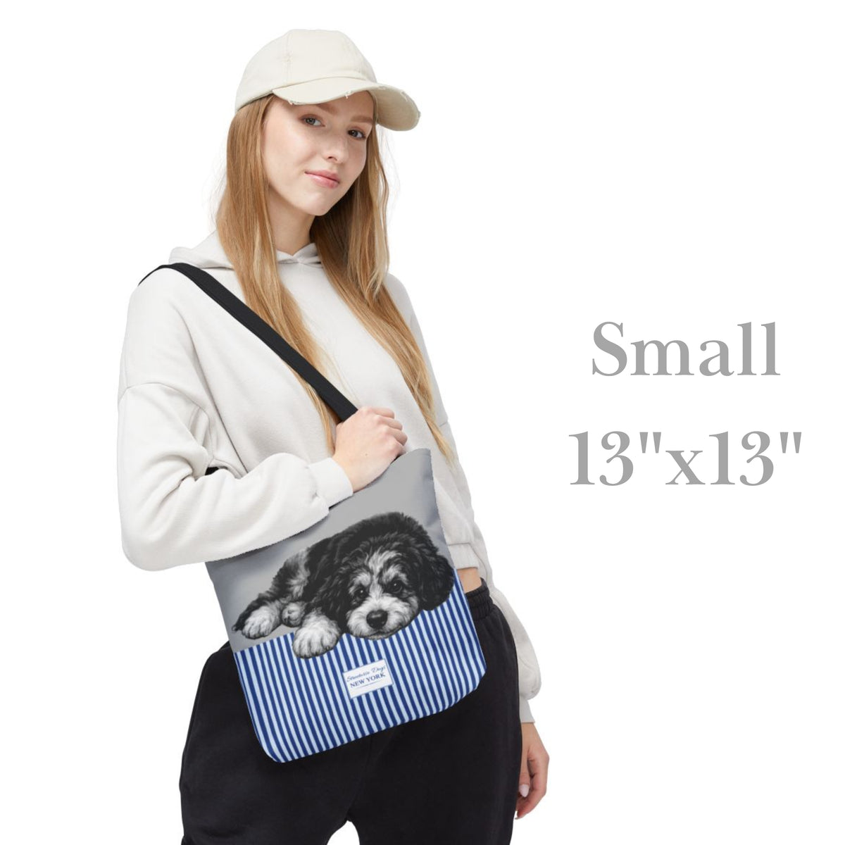 Bernedoodle, Grey/Blue Stripe Tote Bag