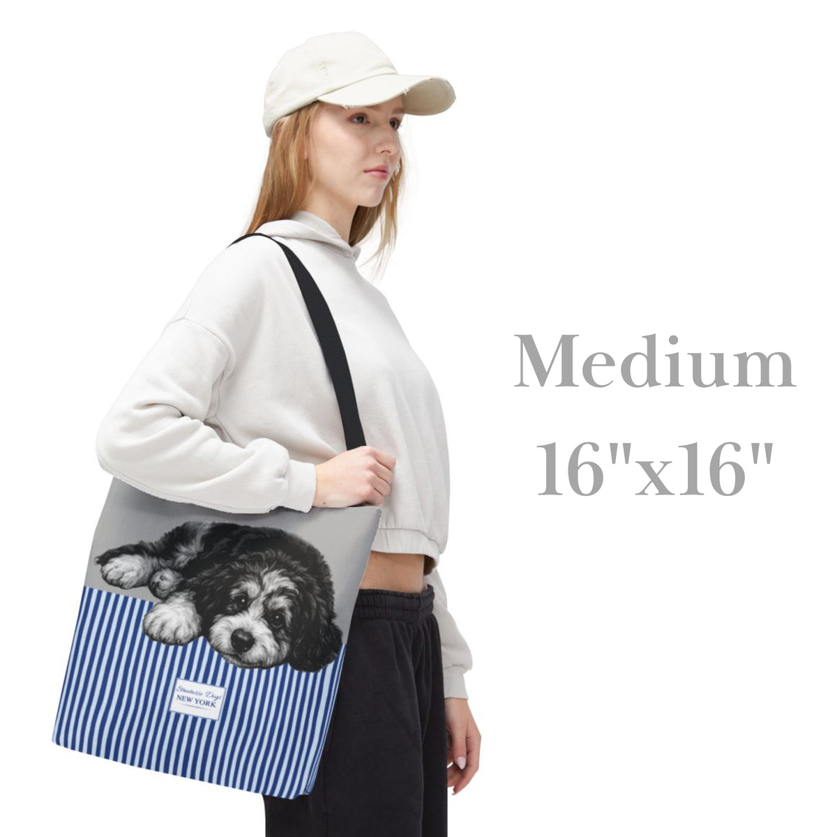 Bernedoodle, Grey/Blue Stripe Tote Bag