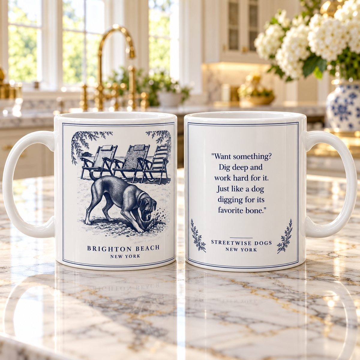 Brighton Beach New York, Boxer Dog: Whimsical Wisdom Mug