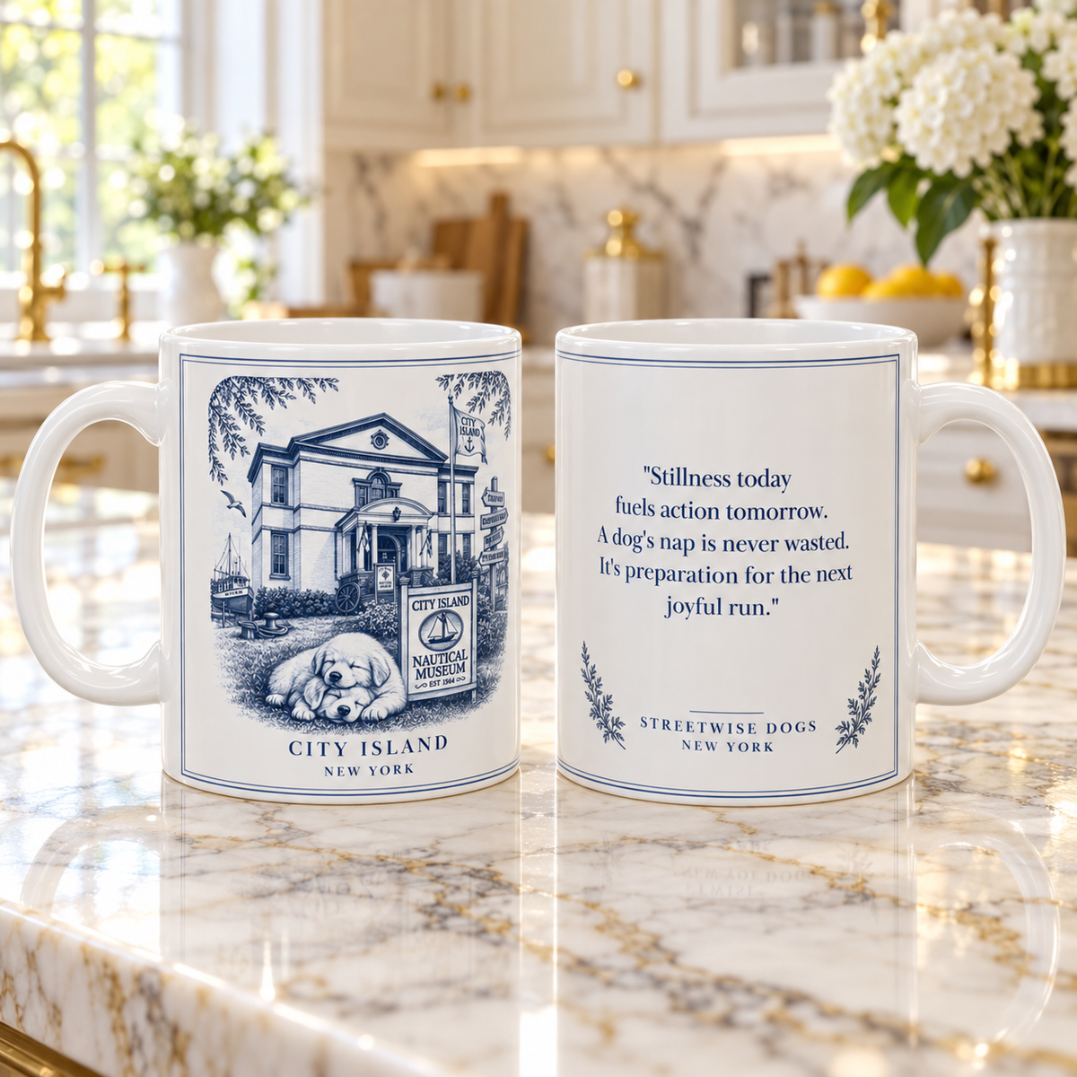 City Island New York, Great Pyrenees Puppies: Whimsical Wisdom Mug
