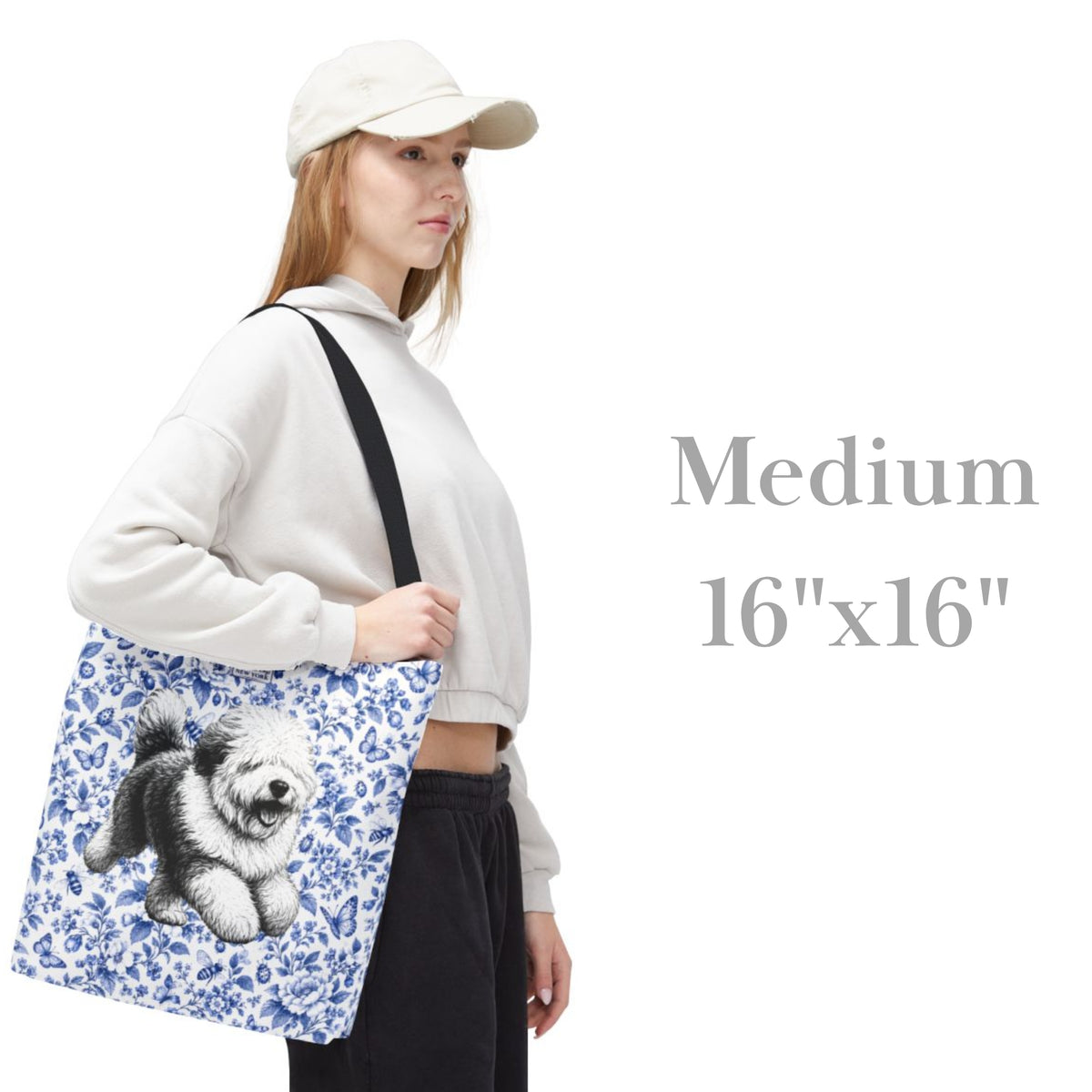 Old English Sheepdog, Blue Flora & Fauna Durable Tote Bag