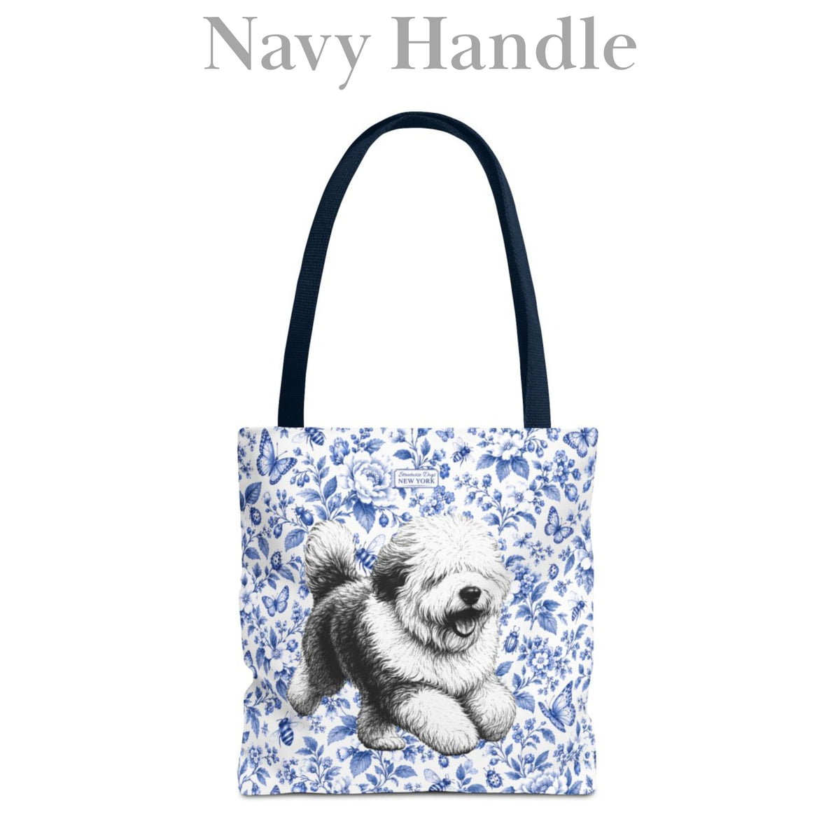 Old English Sheepdog, Blue Flora & Fauna Durable Tote Bag