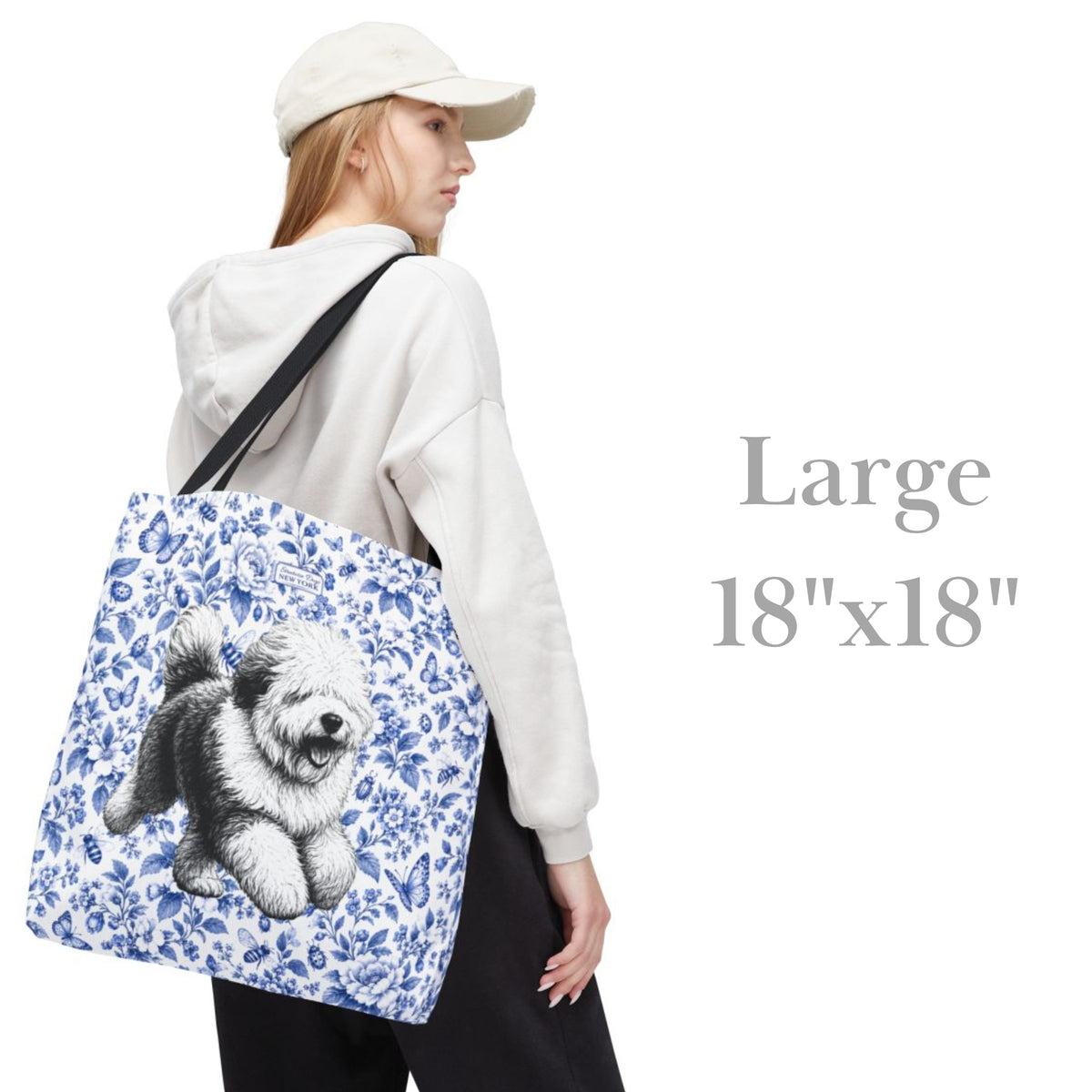 Old English Sheepdog, Blue Flora & Fauna Durable Tote Bag