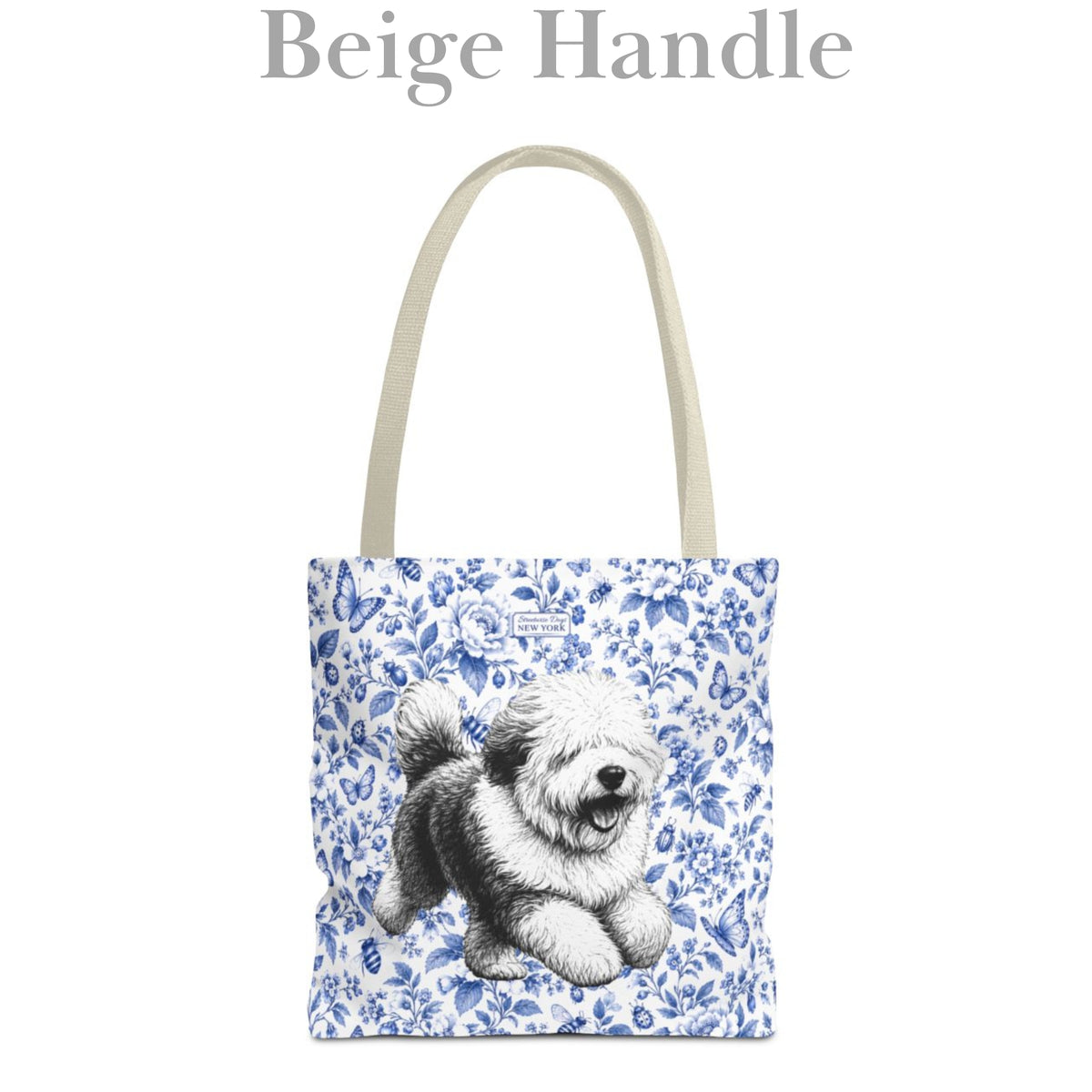 Old English Sheepdog, Blue Flora & Fauna Durable Tote Bag