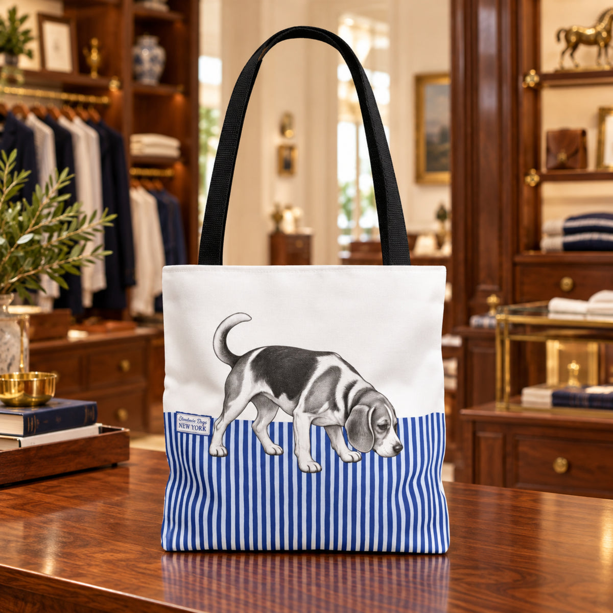 Beagle, Blue Stripe Durable Tote Bag