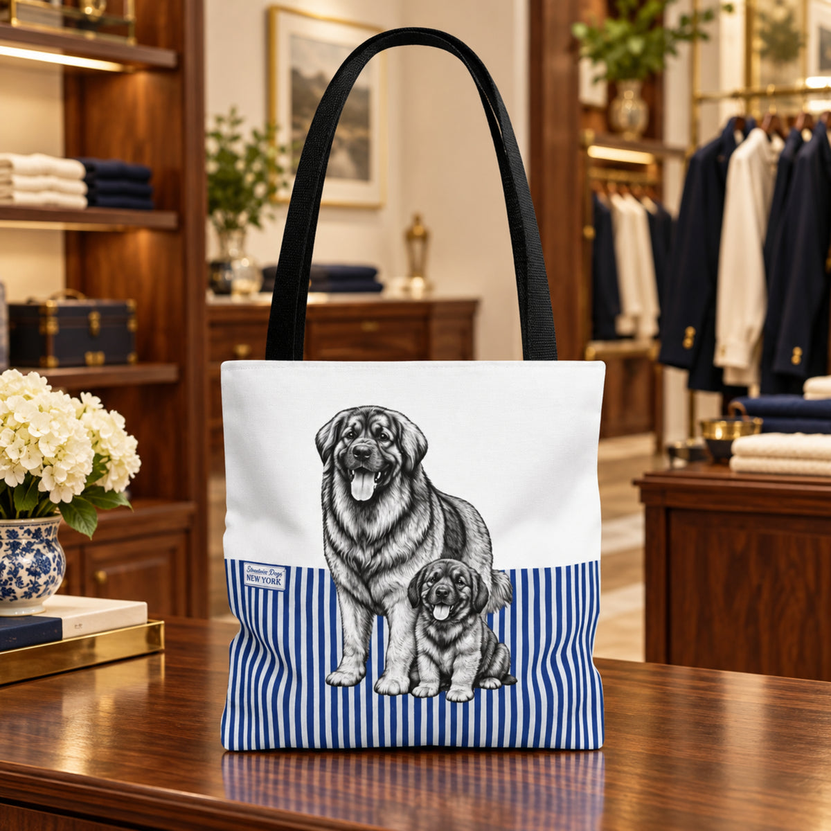 Leonberger, Blue Stripe Durable Tote Bag