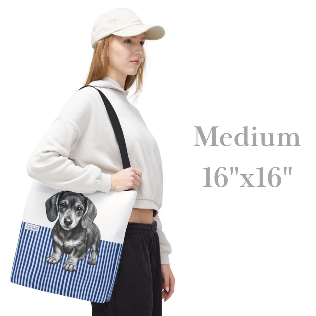 Dachshund, Blue Stripe Durable Tote Bag