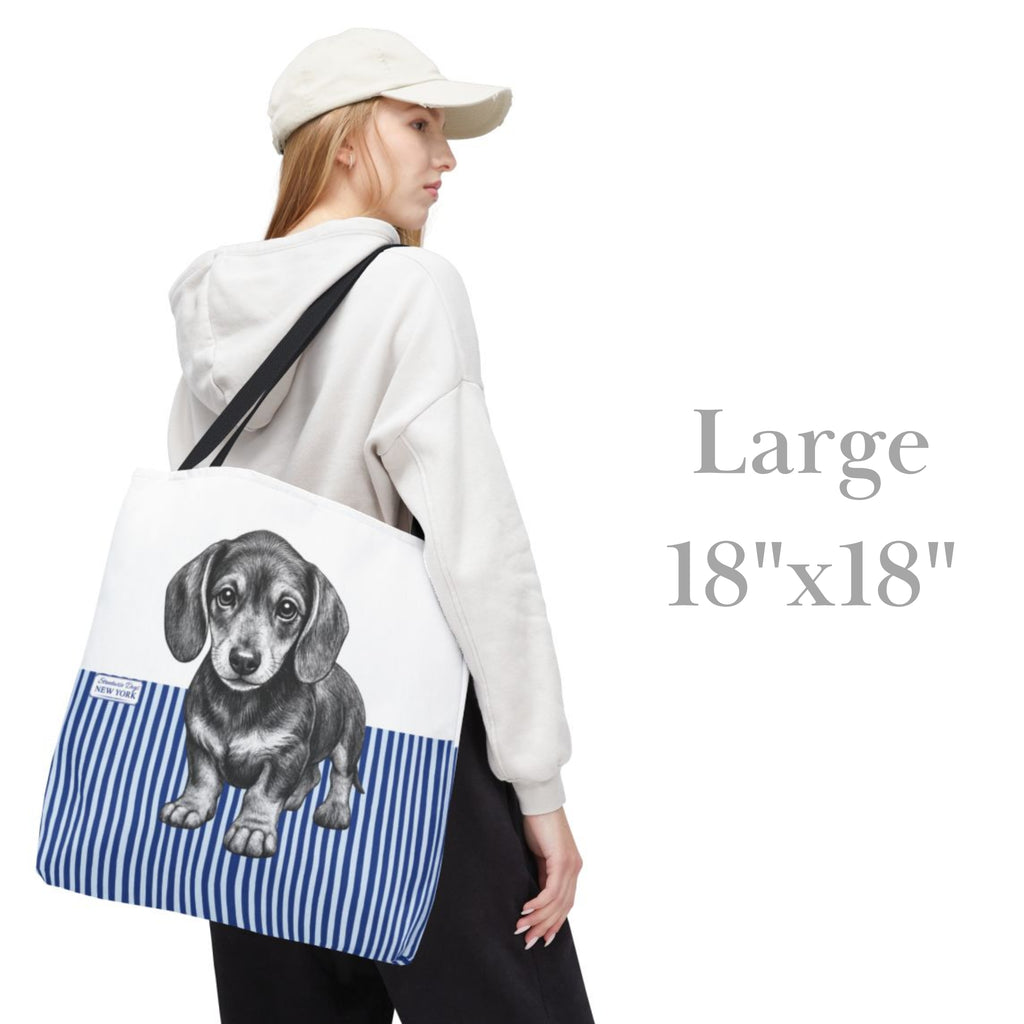 Dachshund, Blue Stripe Durable Tote Bag