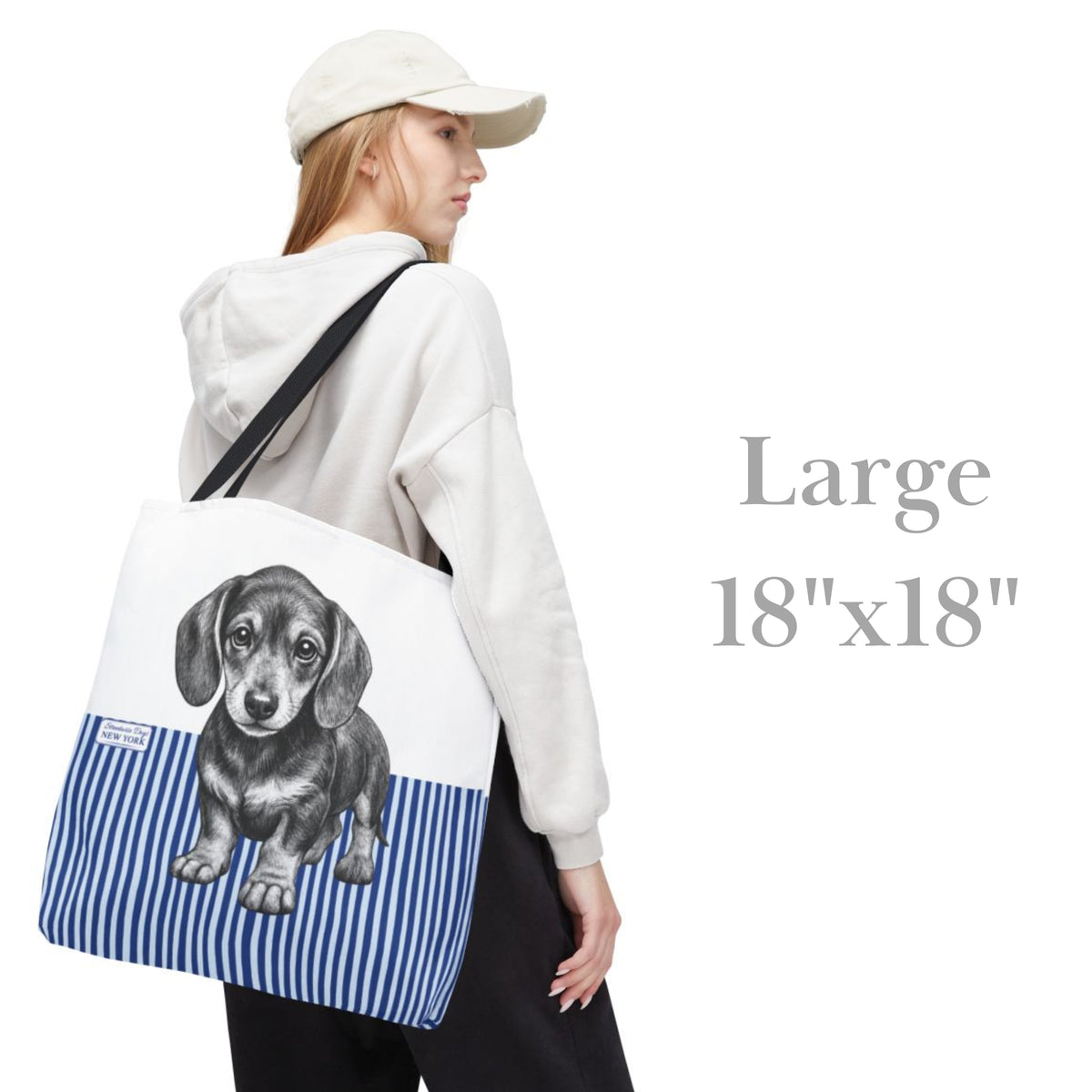 Dachshund, Blue Stripe Durable Tote Bag