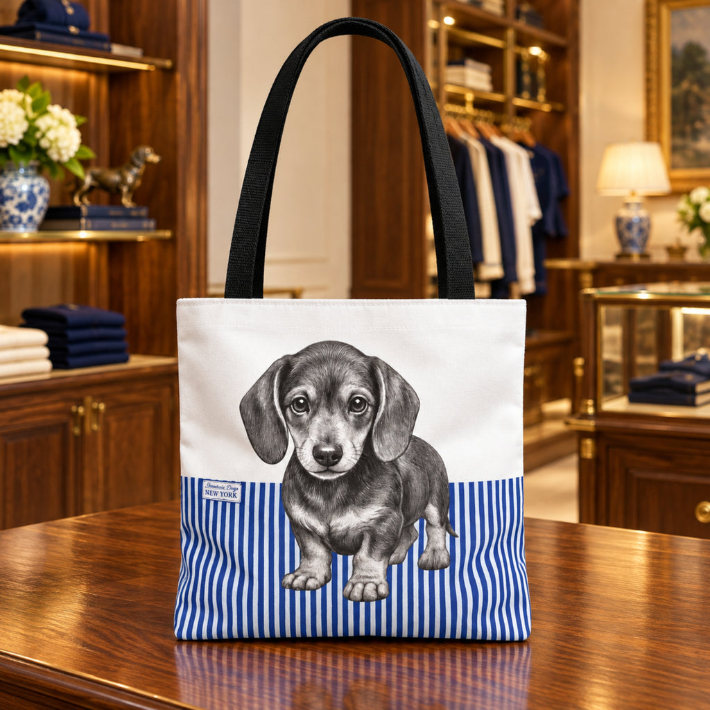 Dachshund, Blue Stripe Durable Tote Bag
