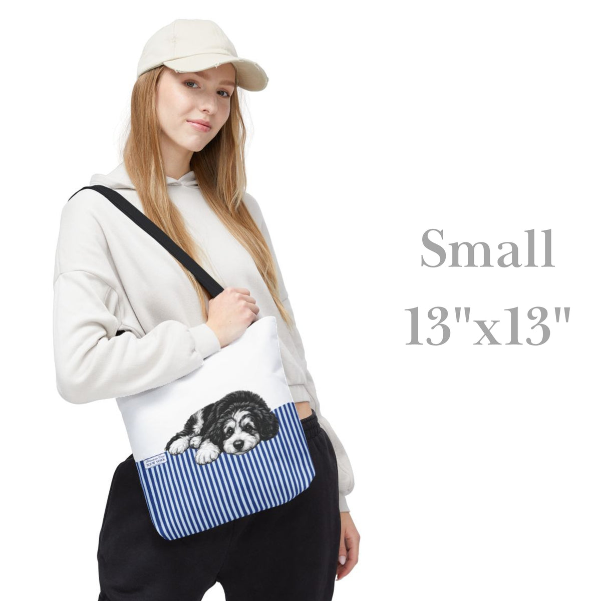 Bernedoodle, Blue Stripe Durable Tote Bag