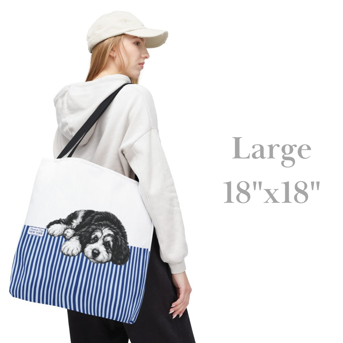 Bernedoodle, Blue Stripe Durable Tote Bag