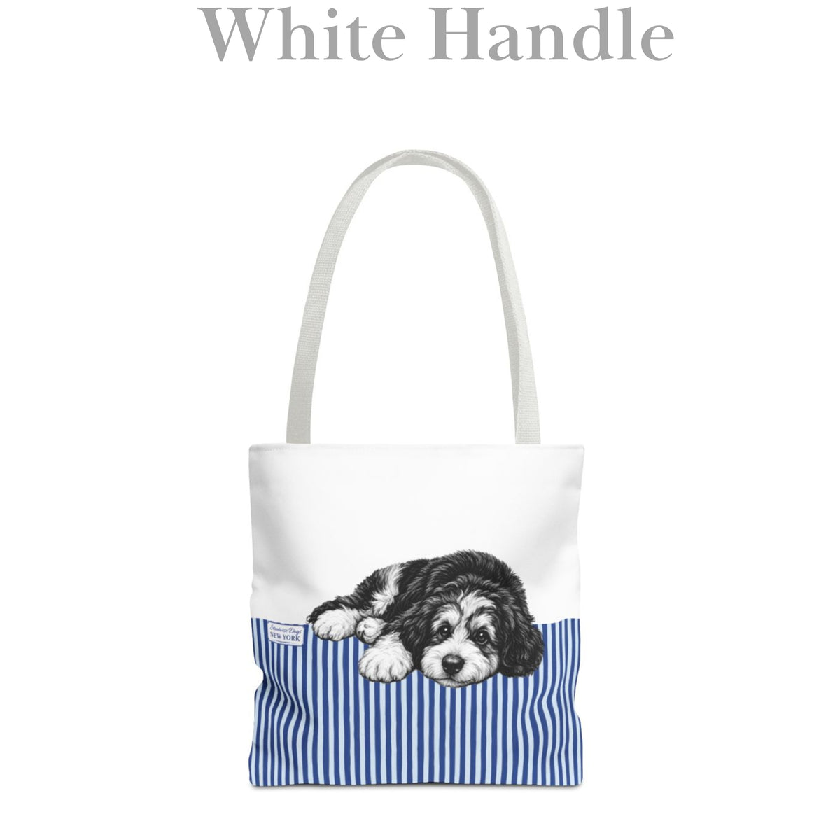 Bernedoodle, Blue Stripe Durable Tote Bag