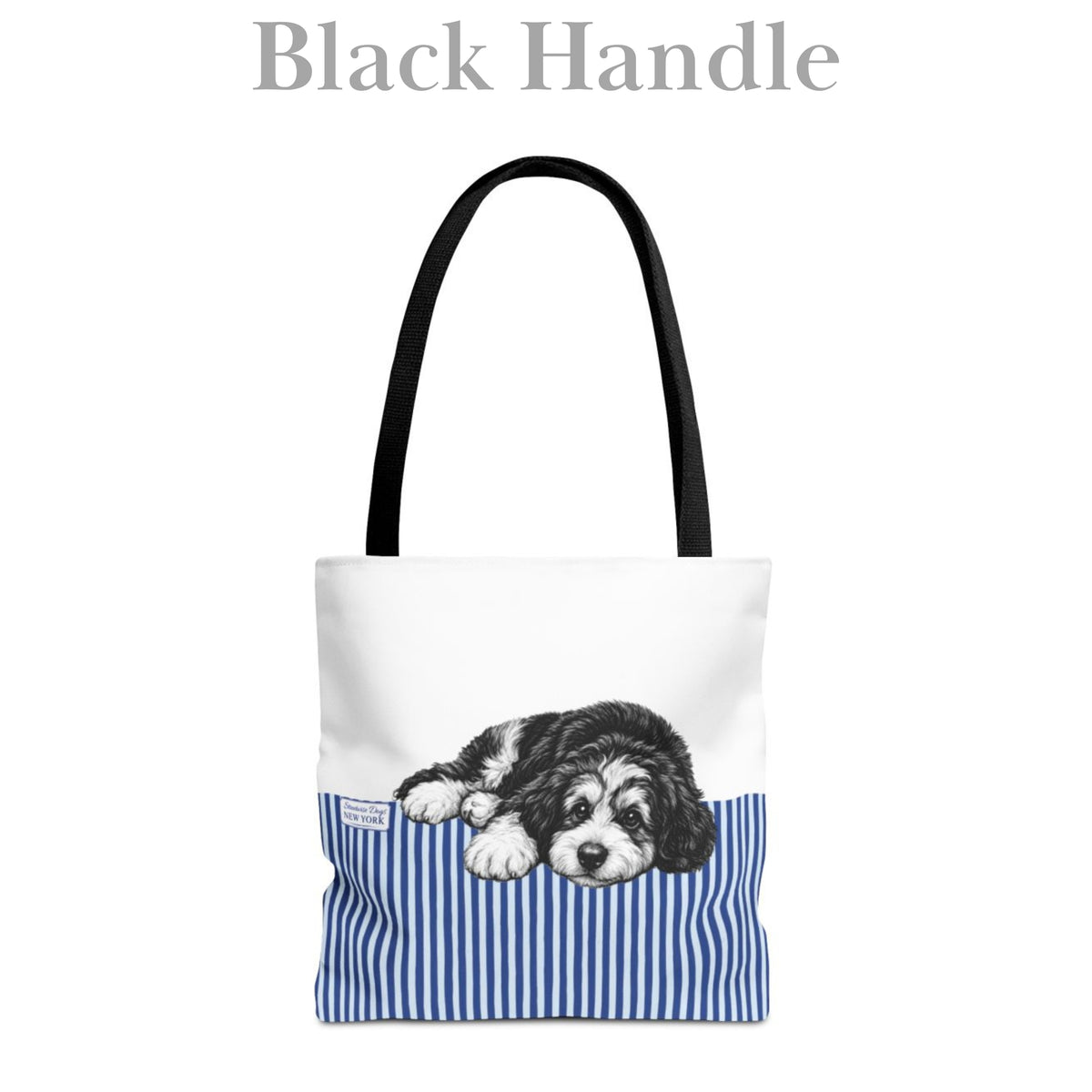 Bernedoodle, Blue Stripe Durable Tote Bag