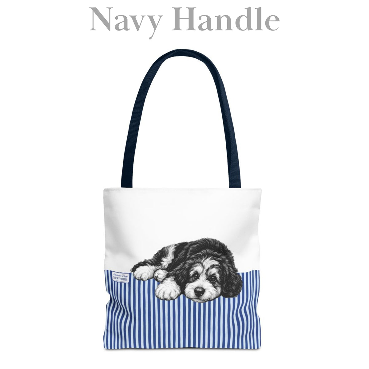 Bernedoodle, Blue Stripe Durable Tote Bag