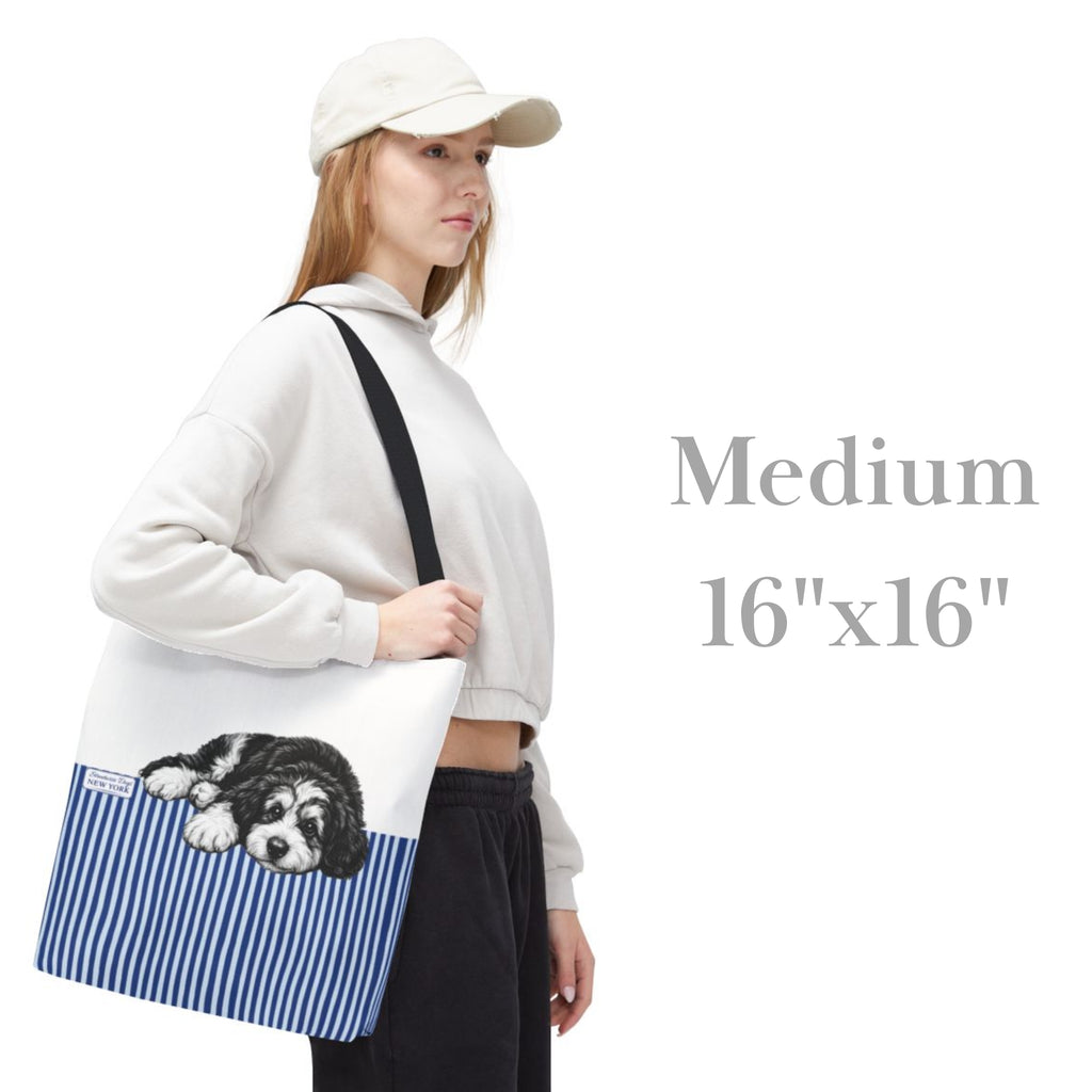 Bernedoodle, Blue Stripe Durable Tote Bag