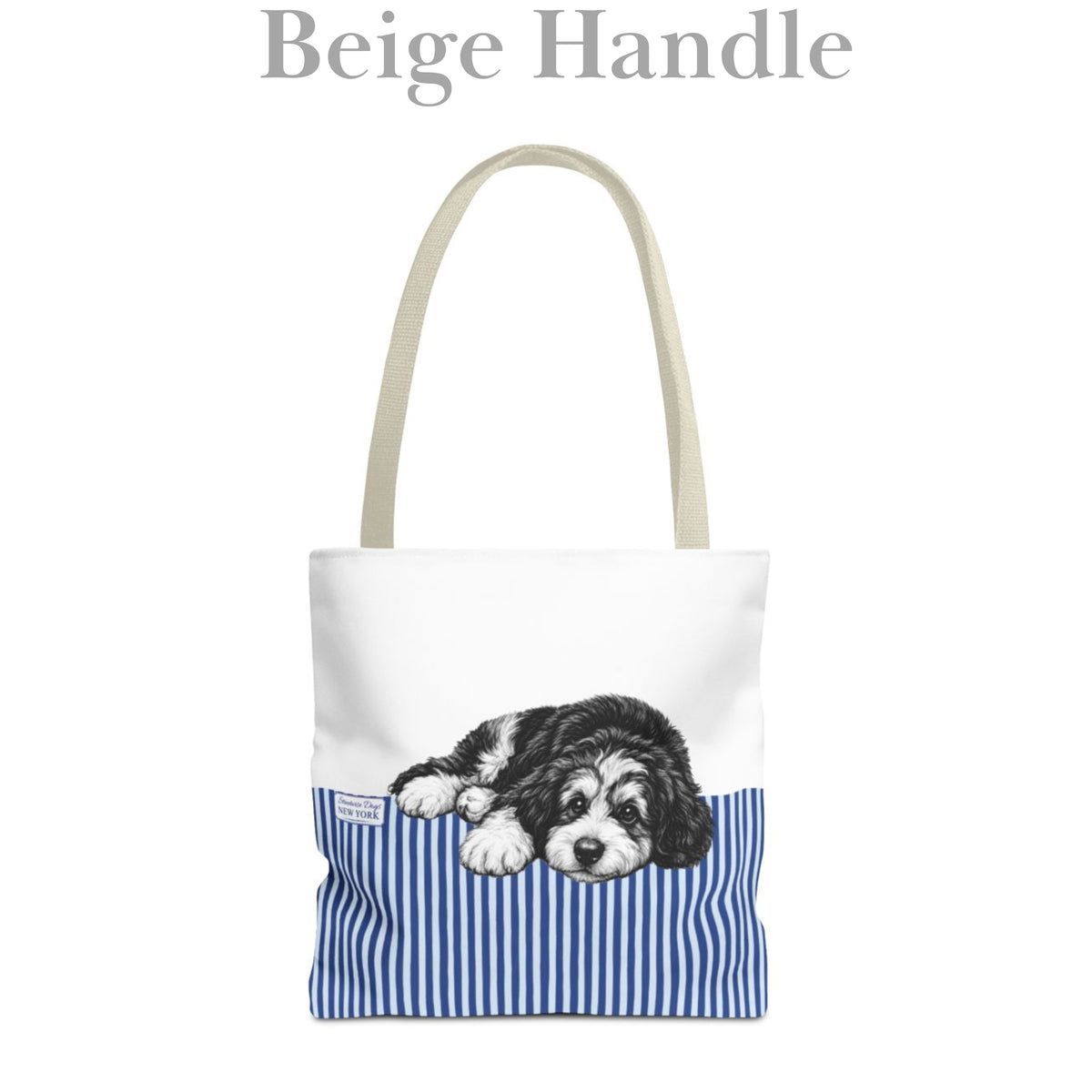 Bernedoodle, Blue Stripe Durable Tote Bag