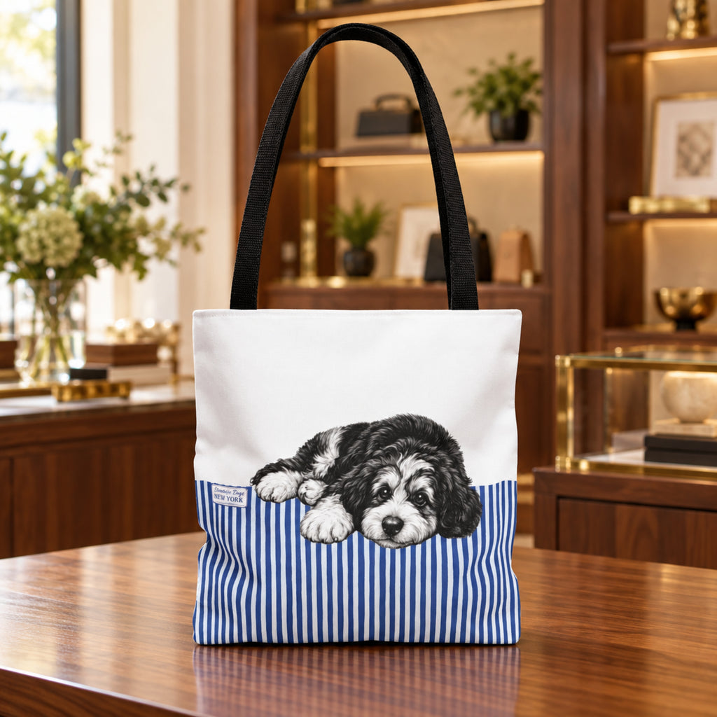 Bernedoodle, Blue Stripe Durable Tote Bag