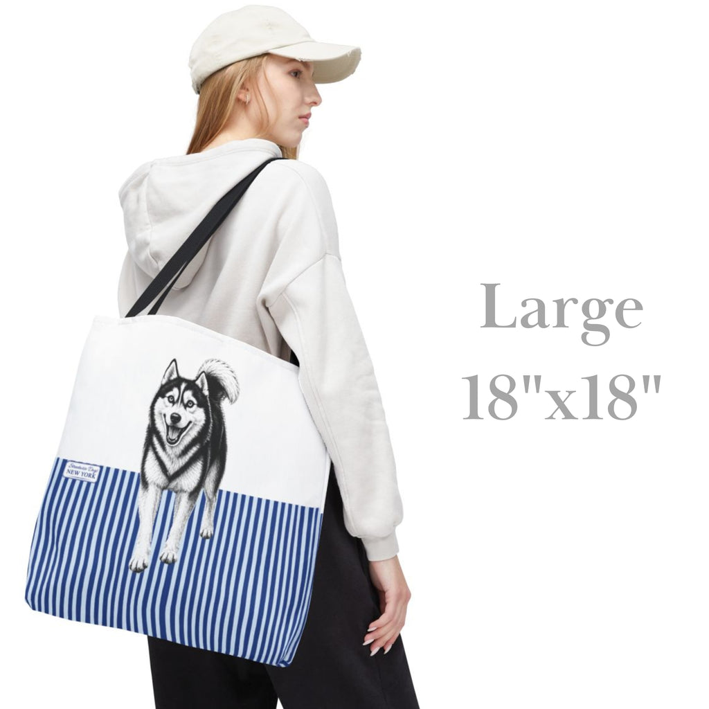 Siberian Husky, Blue Stripe Durable Tote Bag