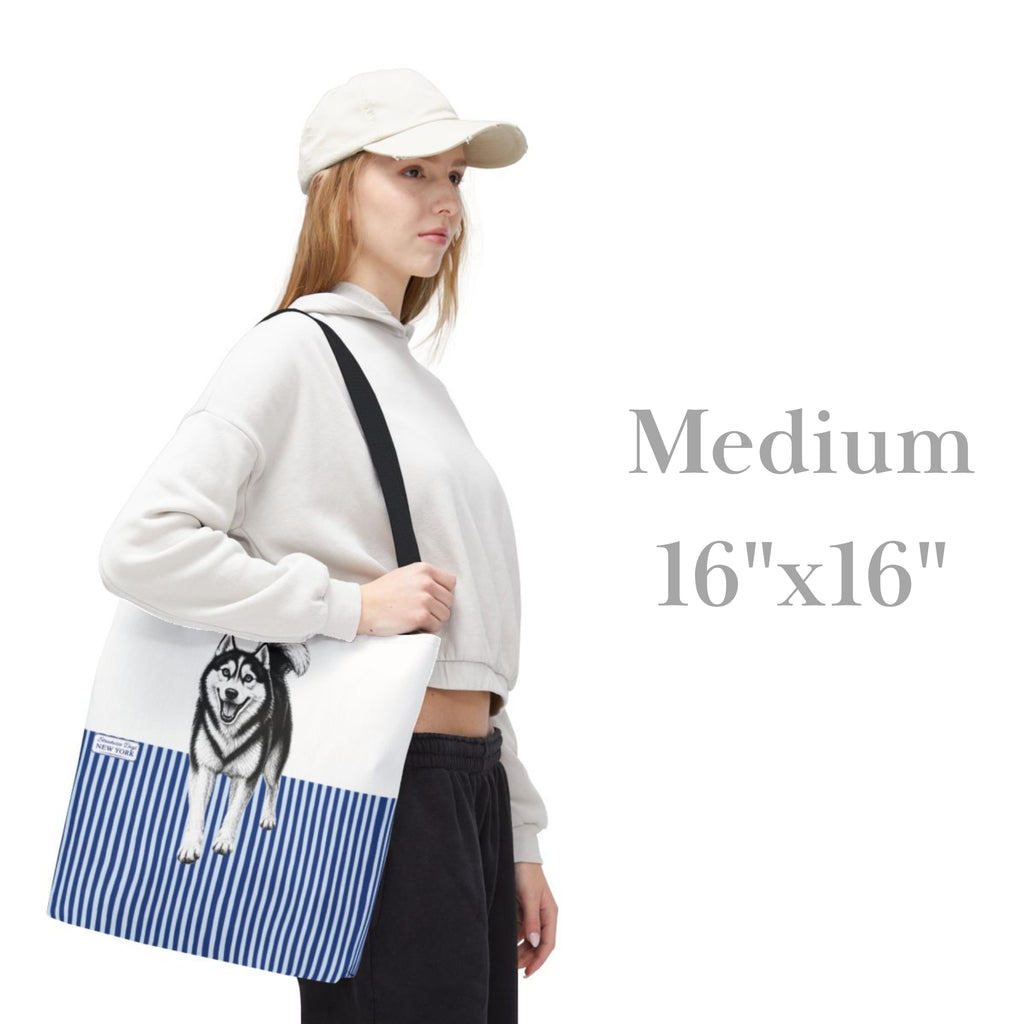 Siberian Husky, Blue Stripe Durable Tote Bag