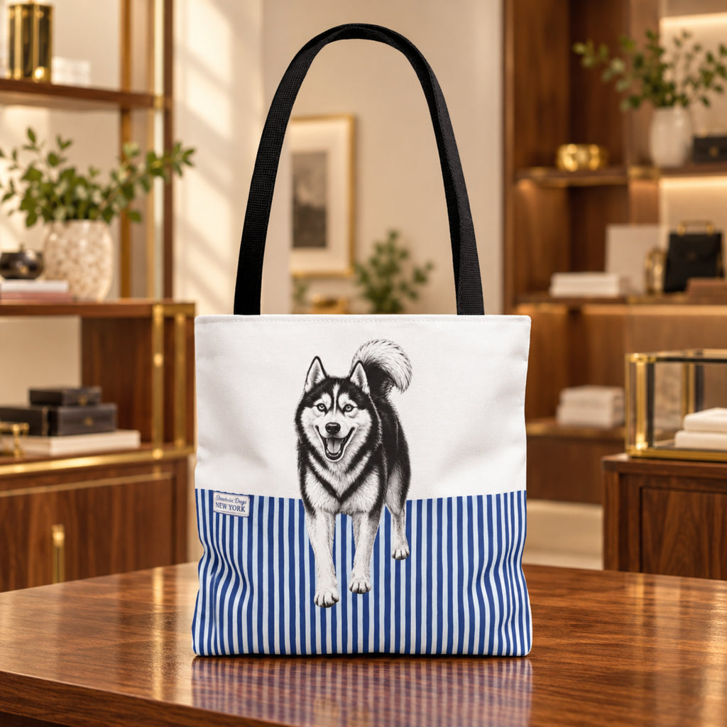 Siberian Husky, Blue Stripe Durable Tote Bag