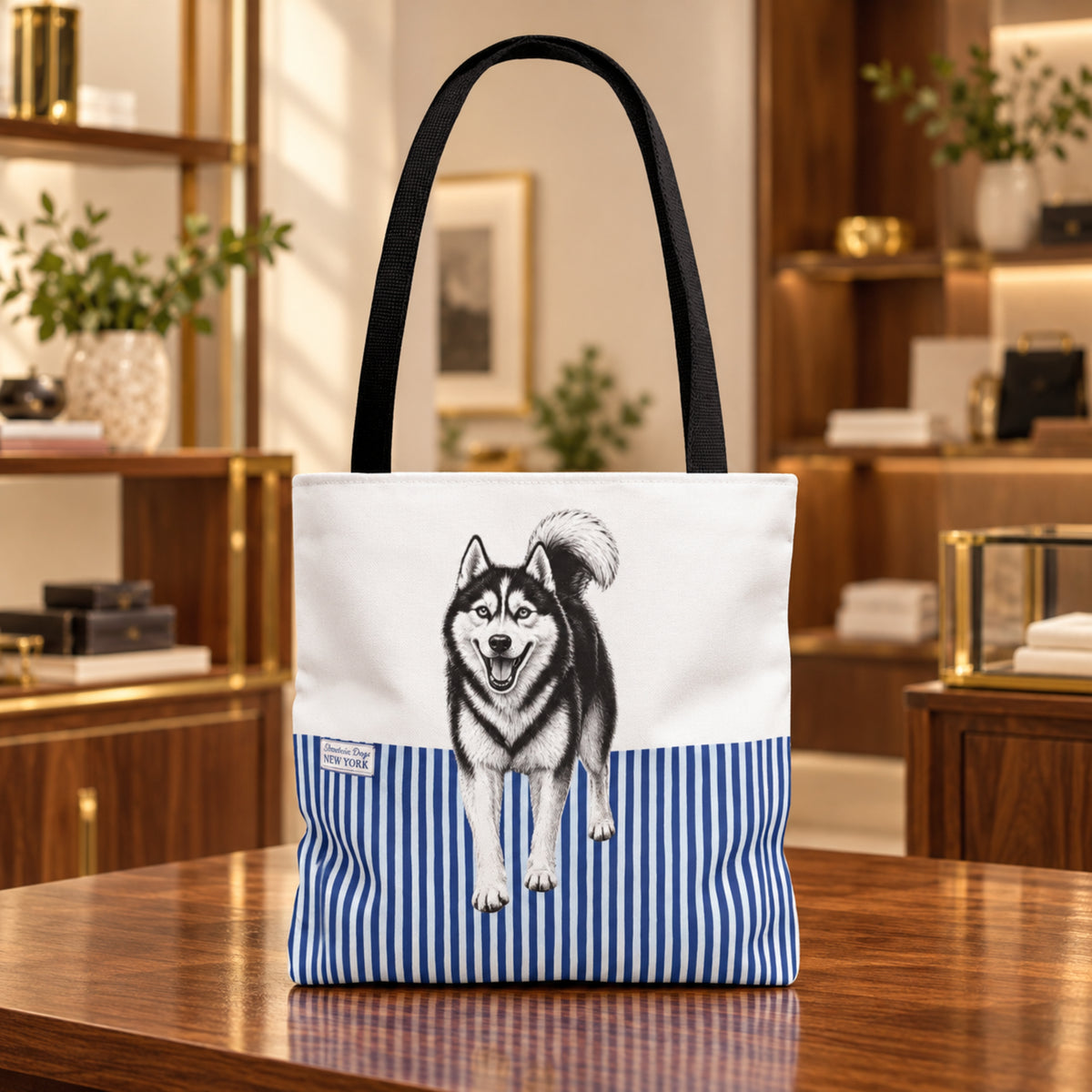 Siberian Husky, Blue Stripe Durable Tote Bag