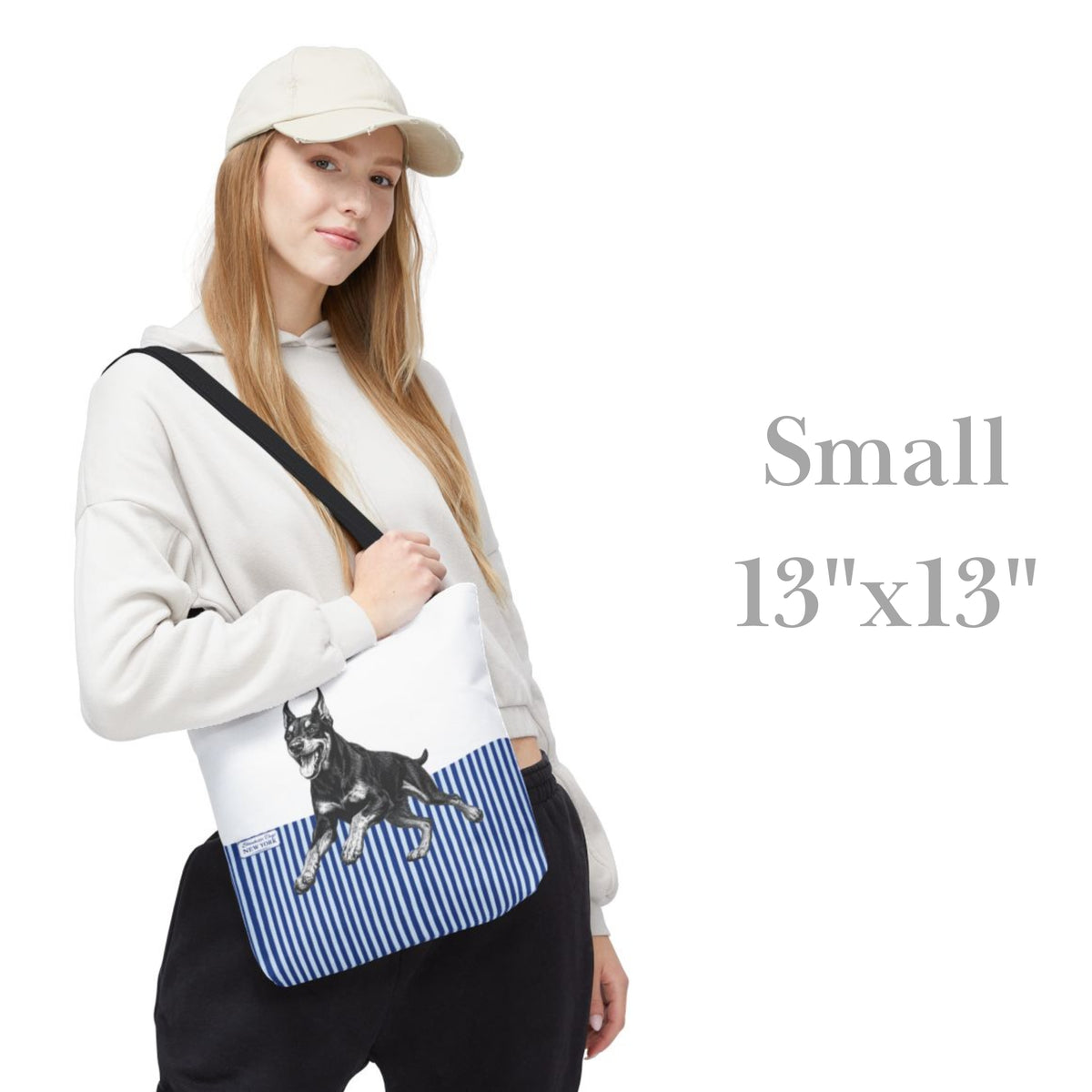 Doberman, Blue Stripe Durable Tote Bag