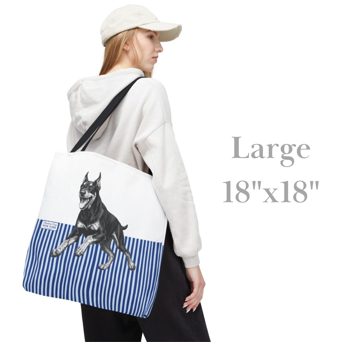Doberman, Blue Stripe Durable Tote Bag