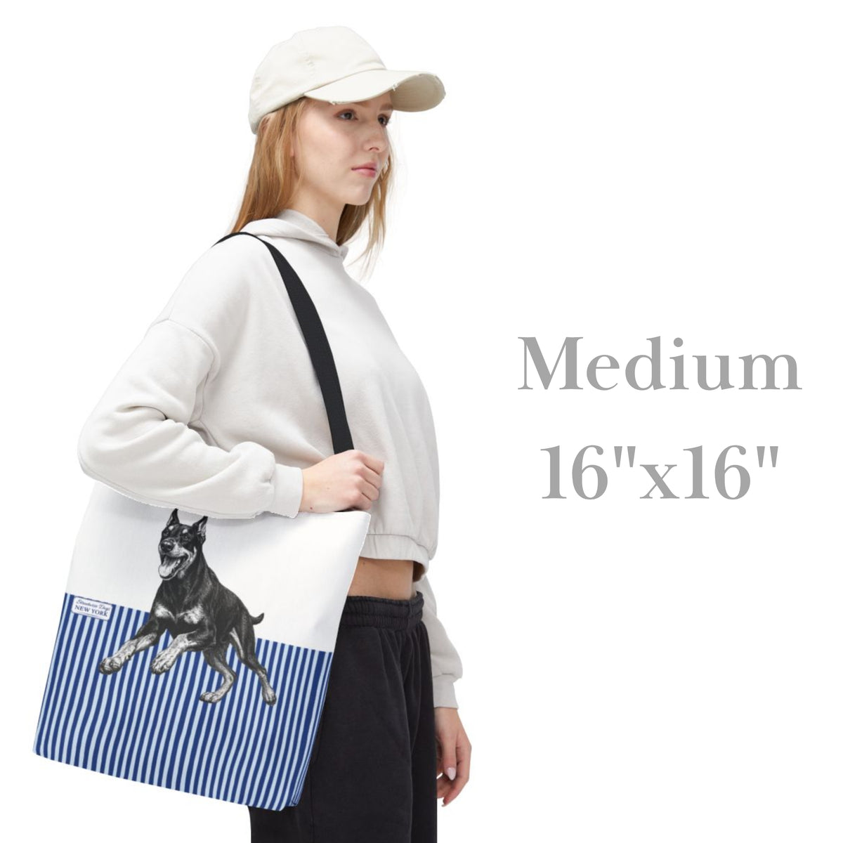 Doberman, Blue Stripe Durable Tote Bag