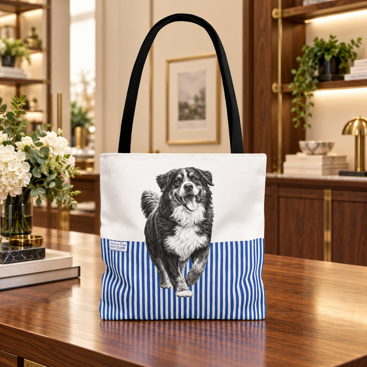 Bernese, Blue Stripe Durable Tote Bag