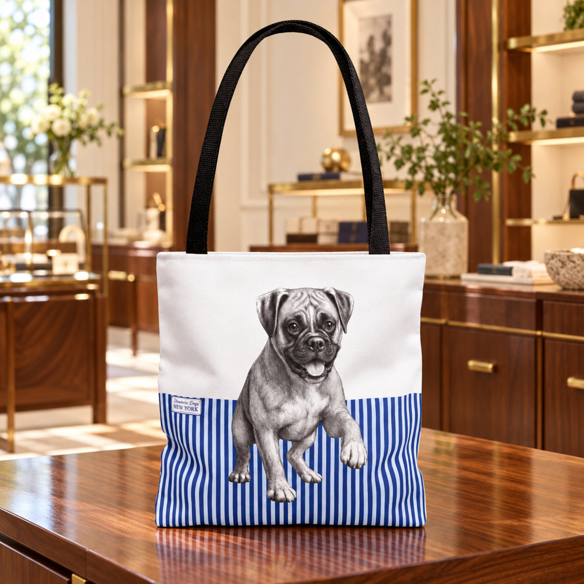 Boxer, Blue Stripe Durable Tote Bag