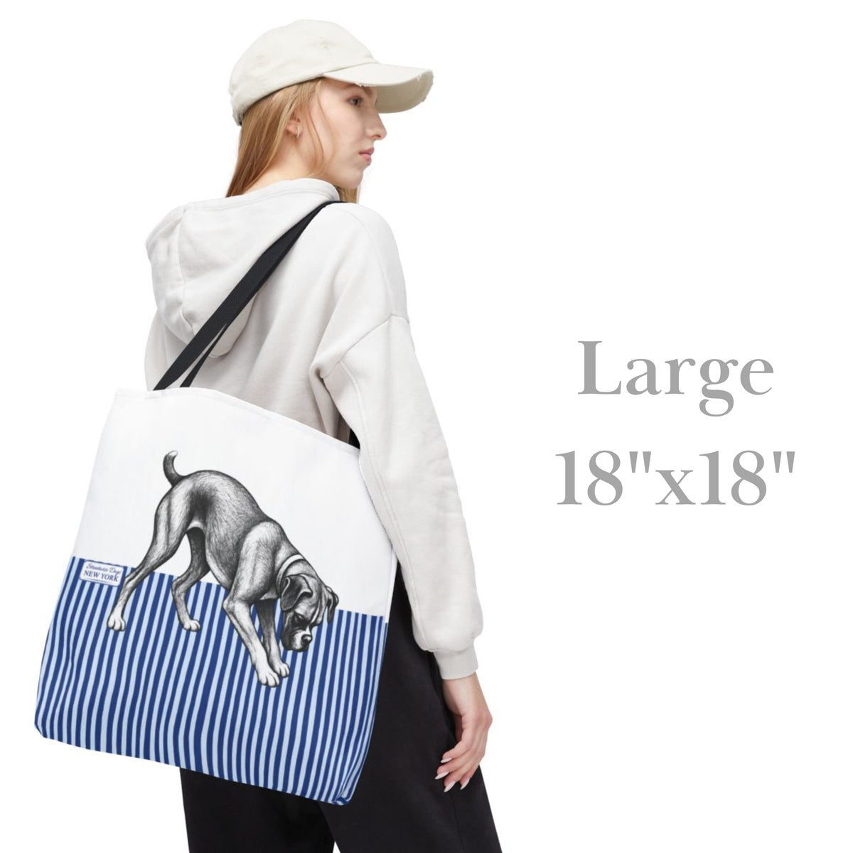 Boxer Digging, Blue Stripe Durable Tote Bag