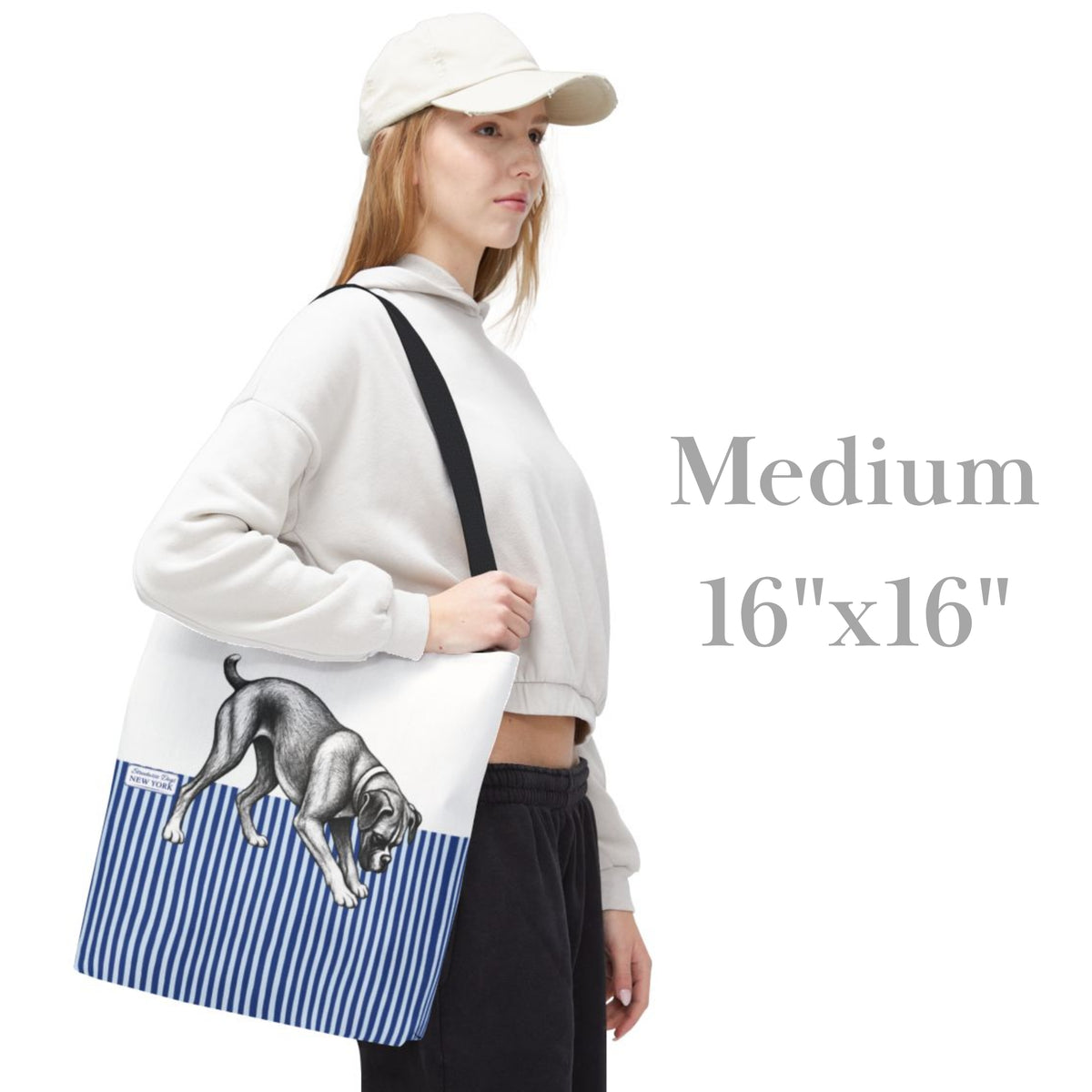 Boxer Digging, Blue Stripe Durable Tote Bag