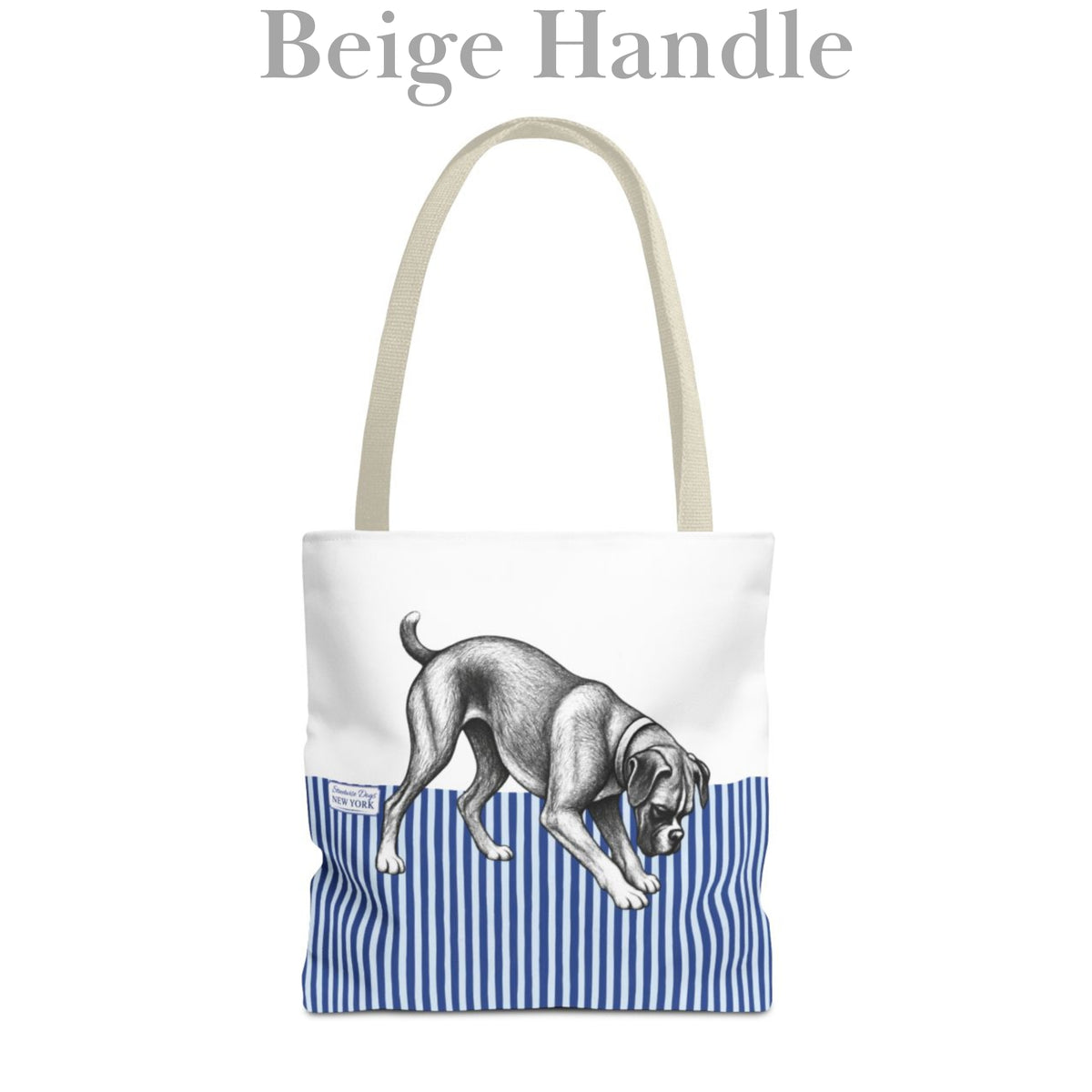 Boxer Digging, Blue Stripe Durable Tote Bag