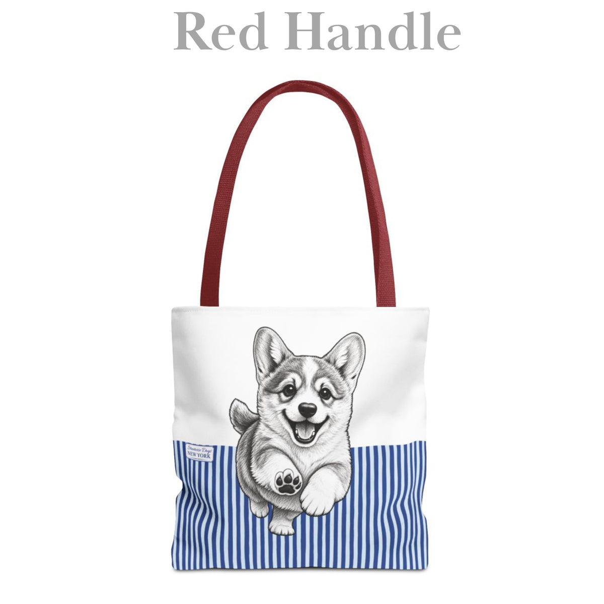 Corgi Running, Blue Stripe Durable Tote Bag