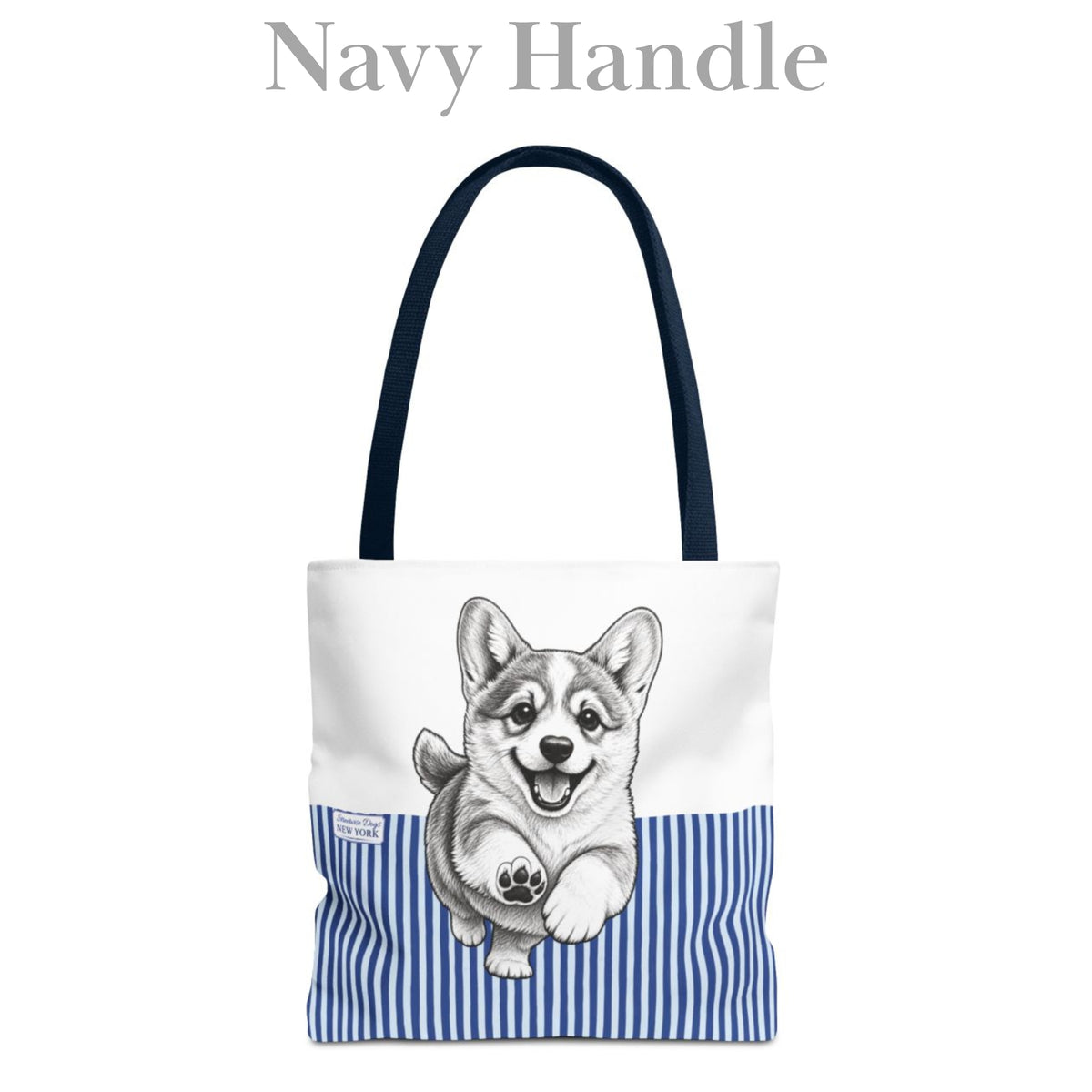 Corgi Running, Blue Stripe Durable Tote Bag
