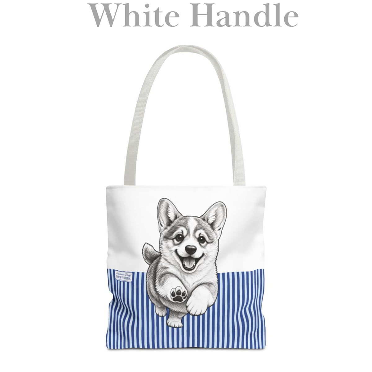 Corgi Running, Blue Stripe Durable Tote Bag