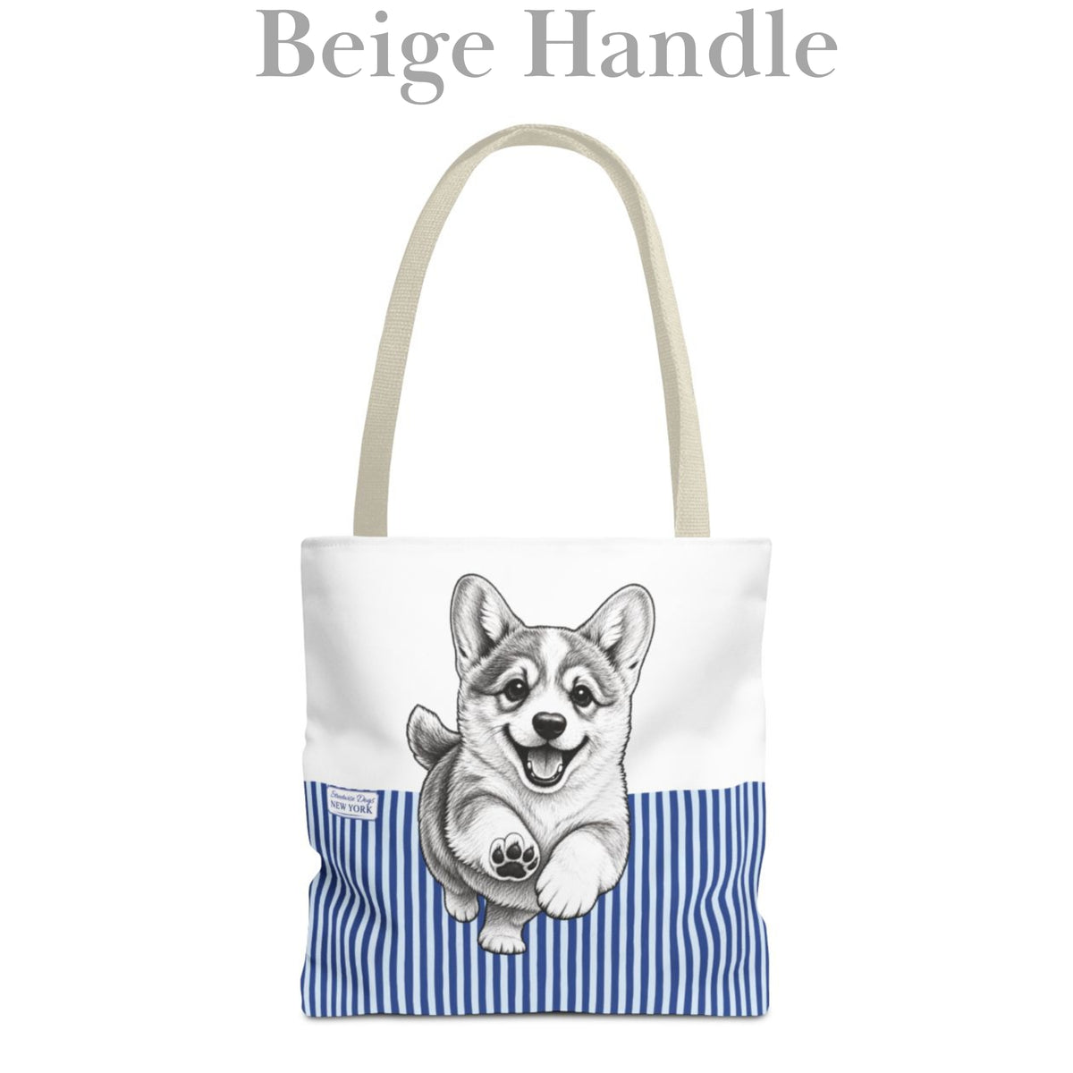 Corgi Running, Blue Stripe Durable Tote Bag