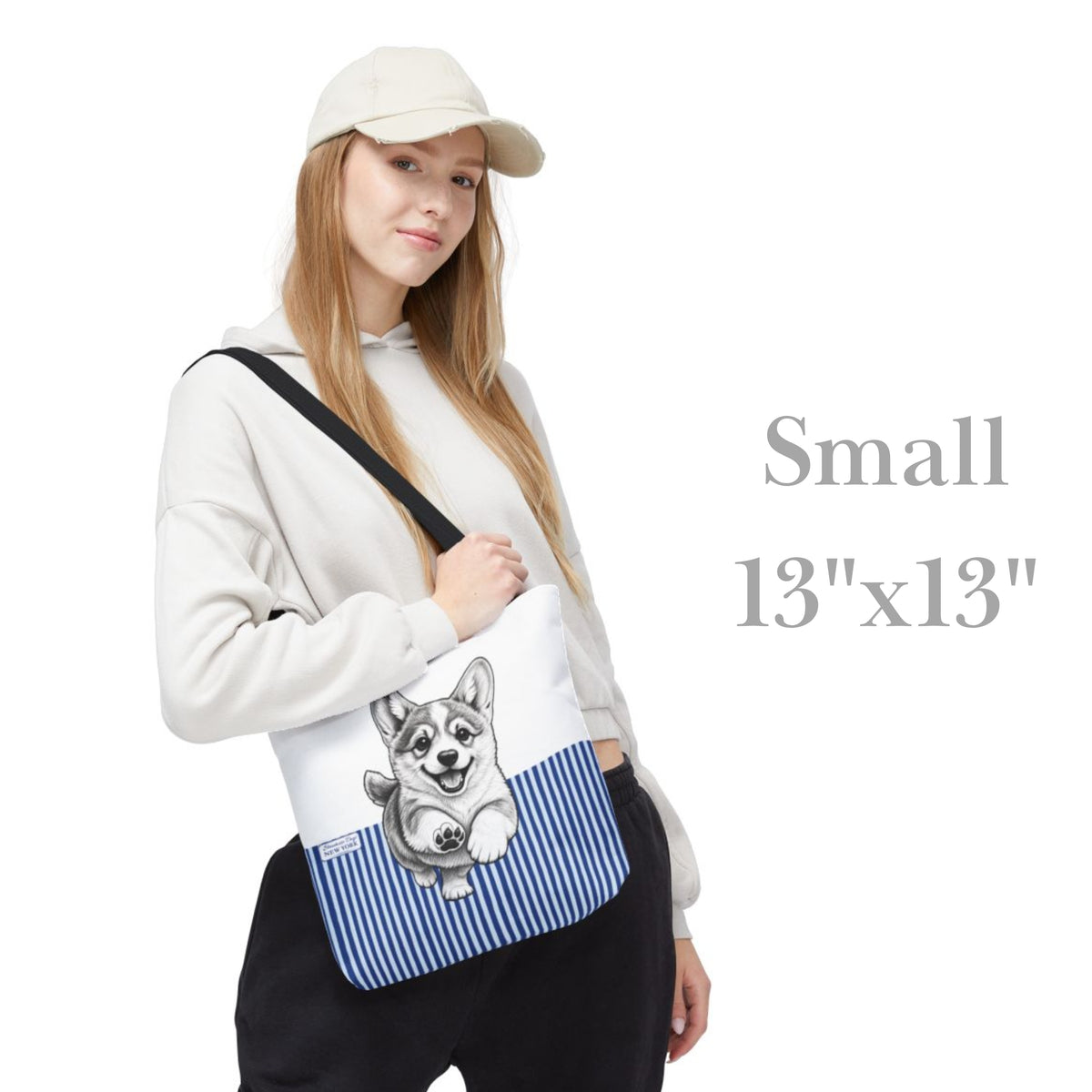 Corgi Running, Blue Stripe Durable Tote Bag