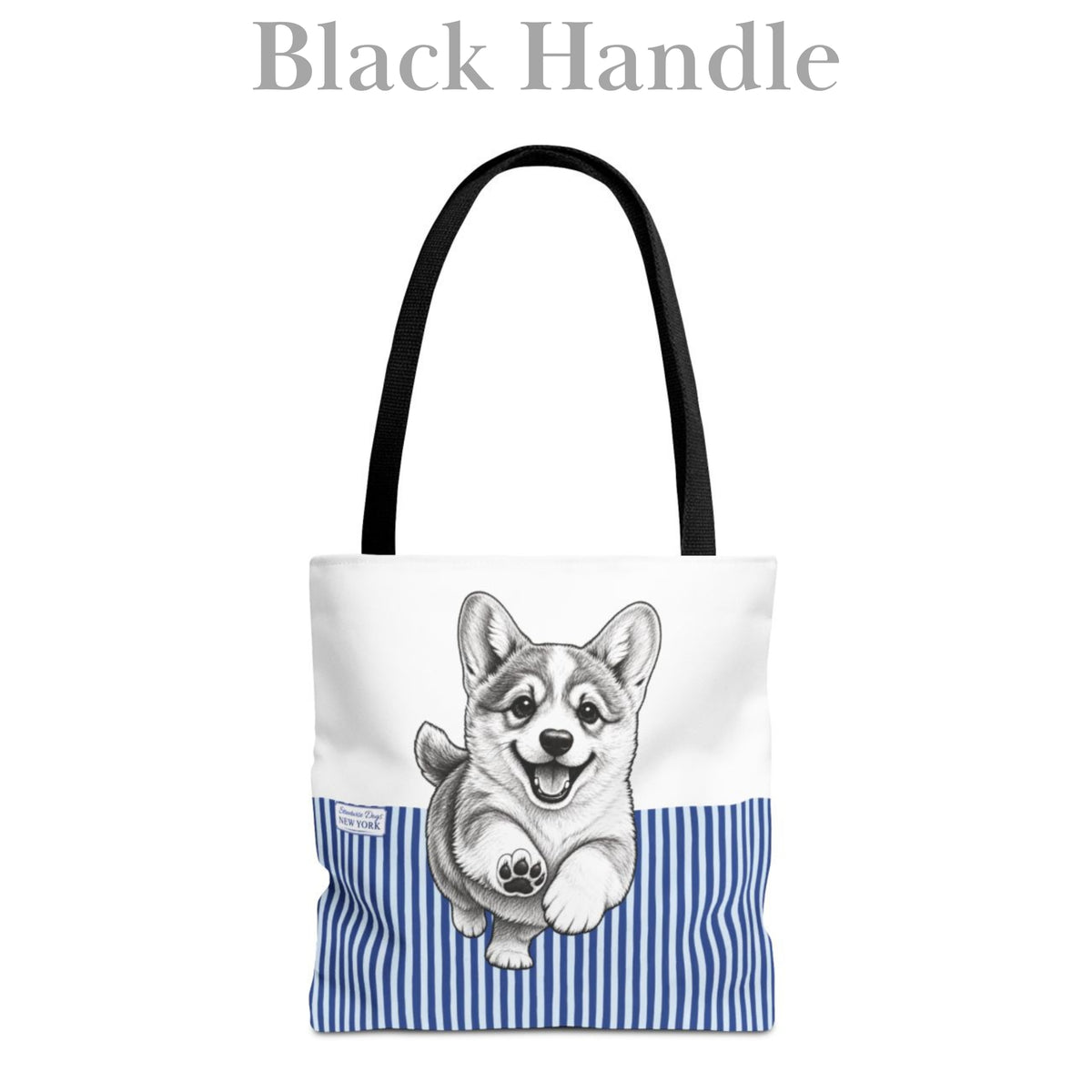 Corgi Running, Blue Stripe Durable Tote Bag